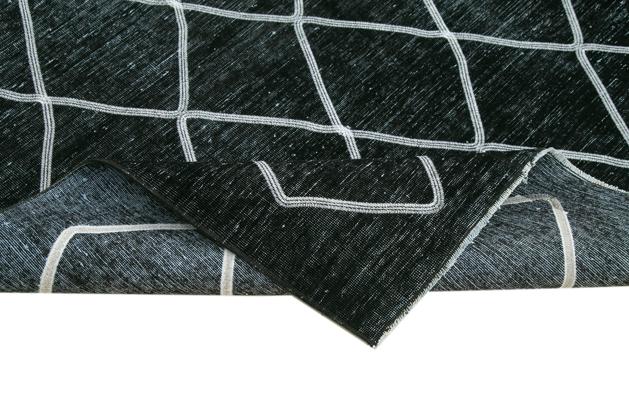 Handmade Geometric Rug - Black Area Rug Cotton Wool, Modern Design 9'7''x12'11''