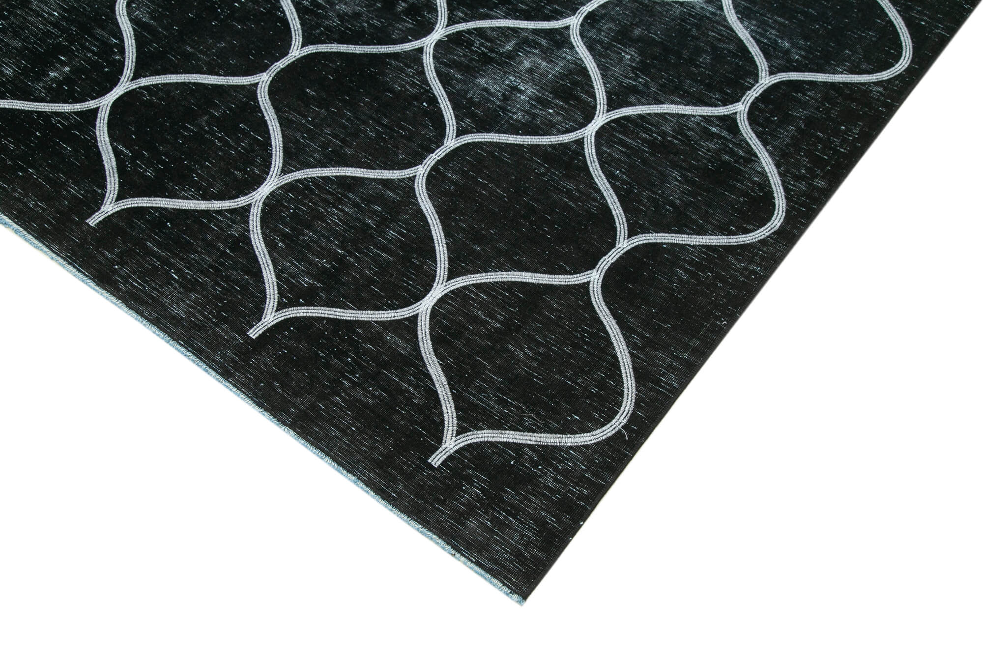 Handmade Geometric Rug – Black Area Rug Cotton Wool, Soft Wool Carpet 8'7''x11'9''