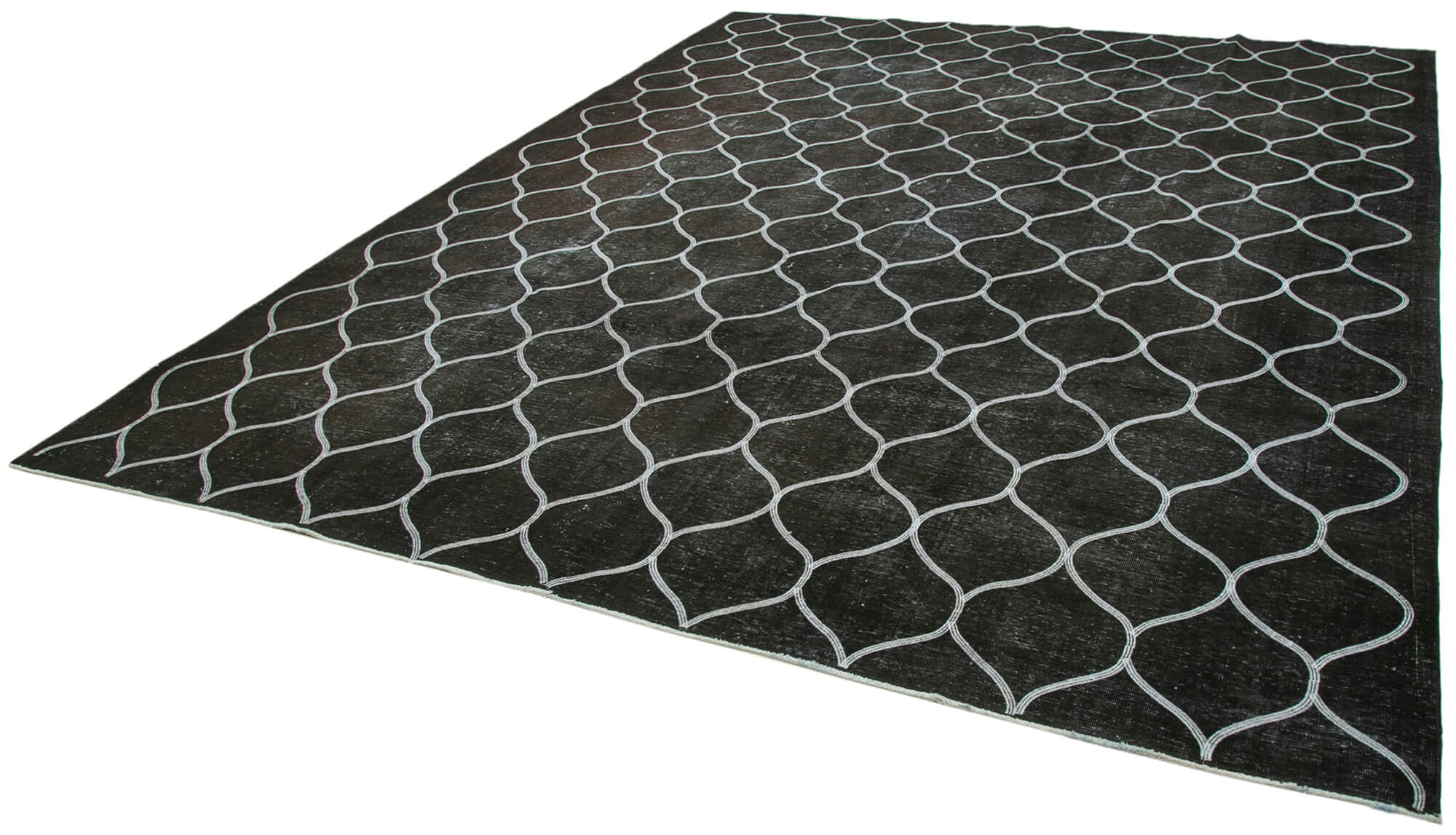 Handmade Geometric Rug – Black Area Rug with Cotton Wool Carpet, Turkish Vintage Style 9'10''x12'6''