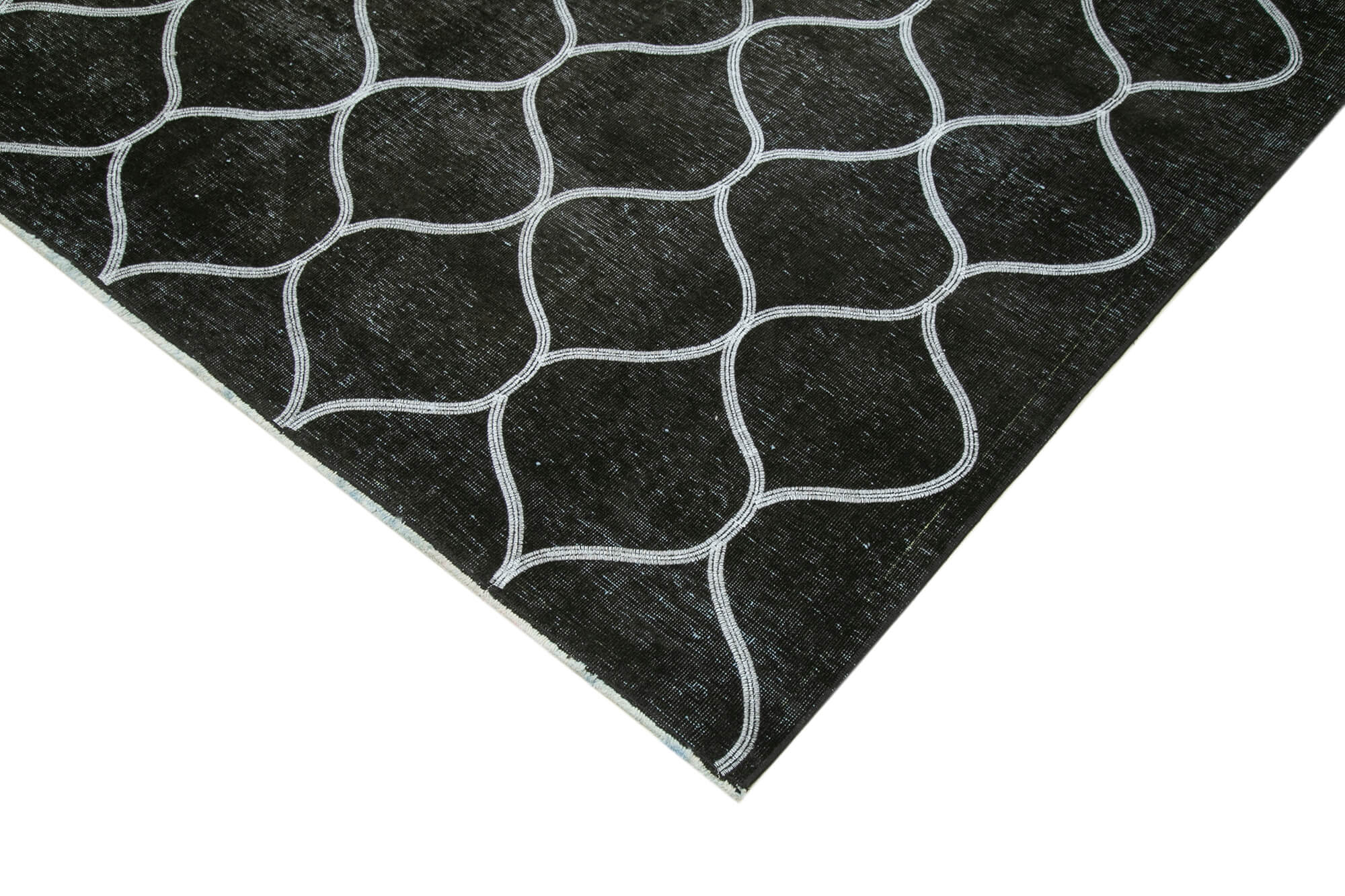 Handmade Geometric Rug – Black Area Rug with Cotton Wool Carpet, Turkish Vintage Style 9'10''x12'6''