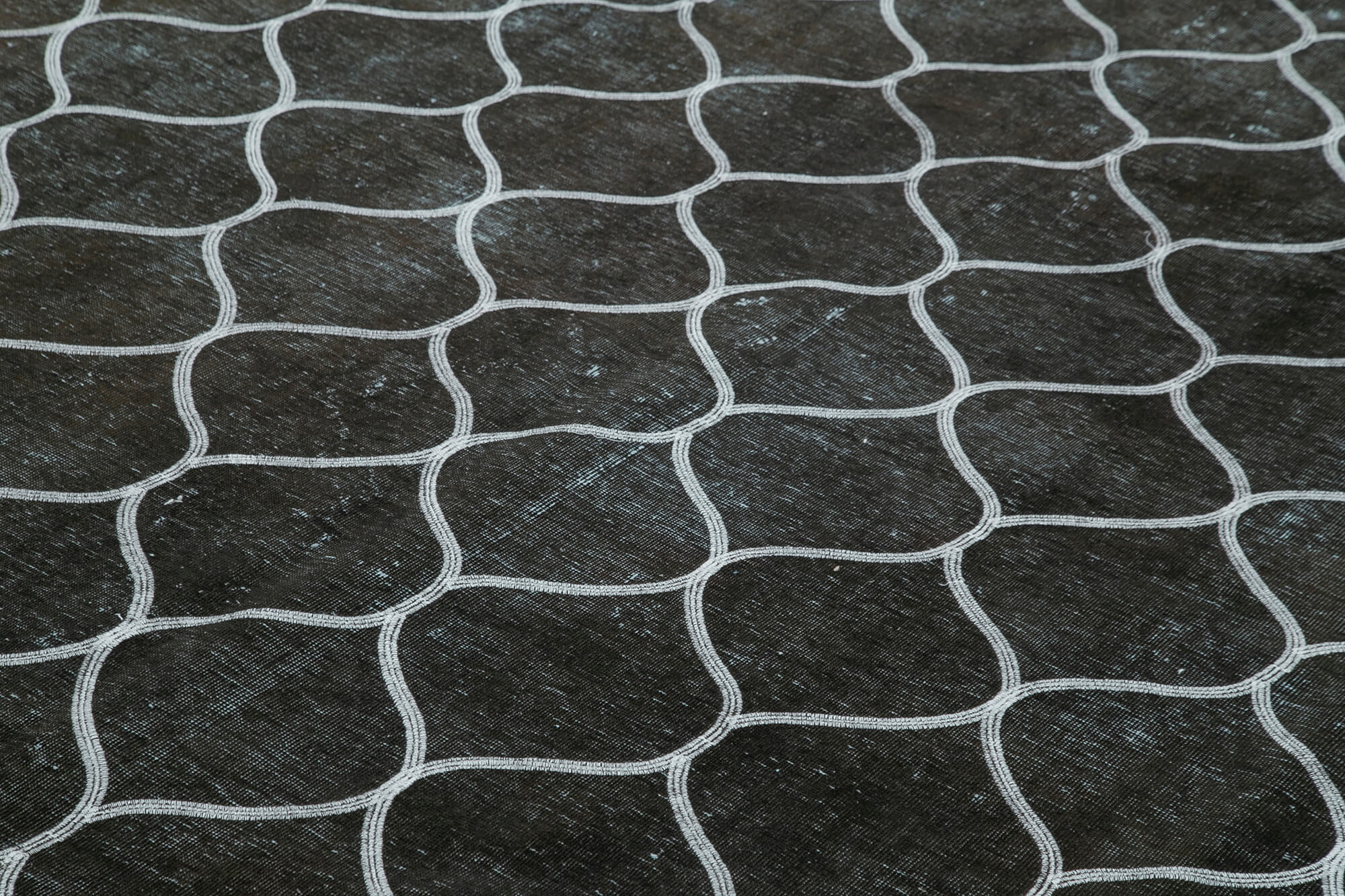 Handmade Geometric Rug – Black Area Rug with Cotton Wool Carpet, Turkish Vintage Style 9'10''x12'6''