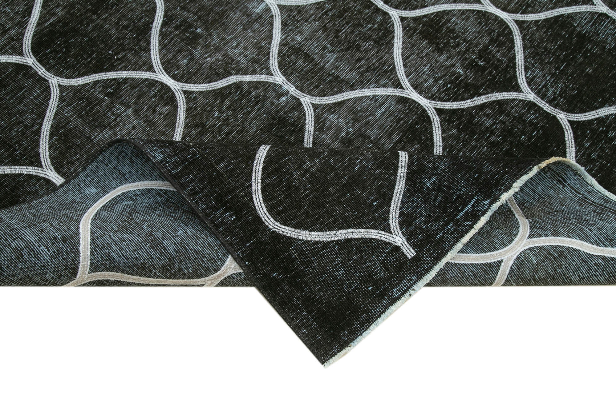 Handmade Geometric Rug – Black Area Rug with Cotton Wool Carpet, Turkish Vintage Style 9'10''x12'6''