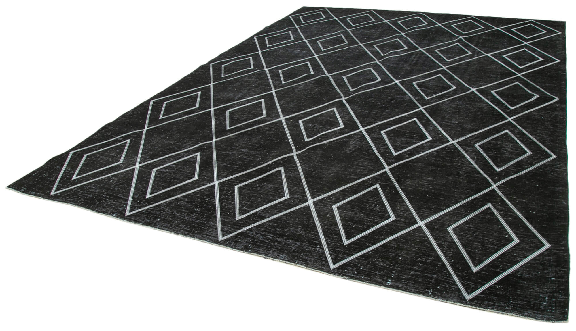Handmade Geometric Rug - Large Black Area Rug Cotton Wool Carpet 9'4" x 13'5"