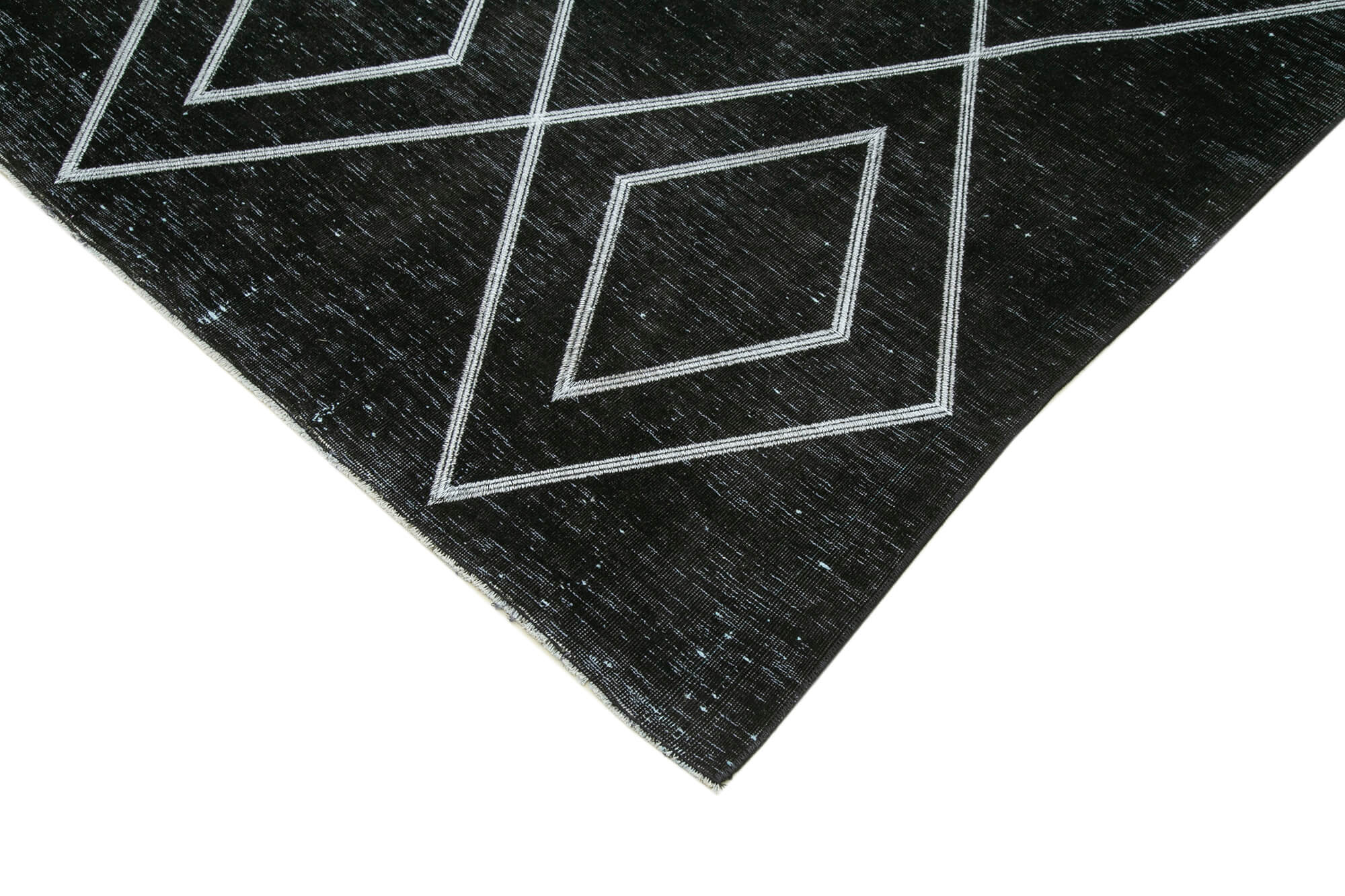 Handmade Geometric Rug - Large Black Area Rug Cotton Wool Carpet 9'4" x 13'5"