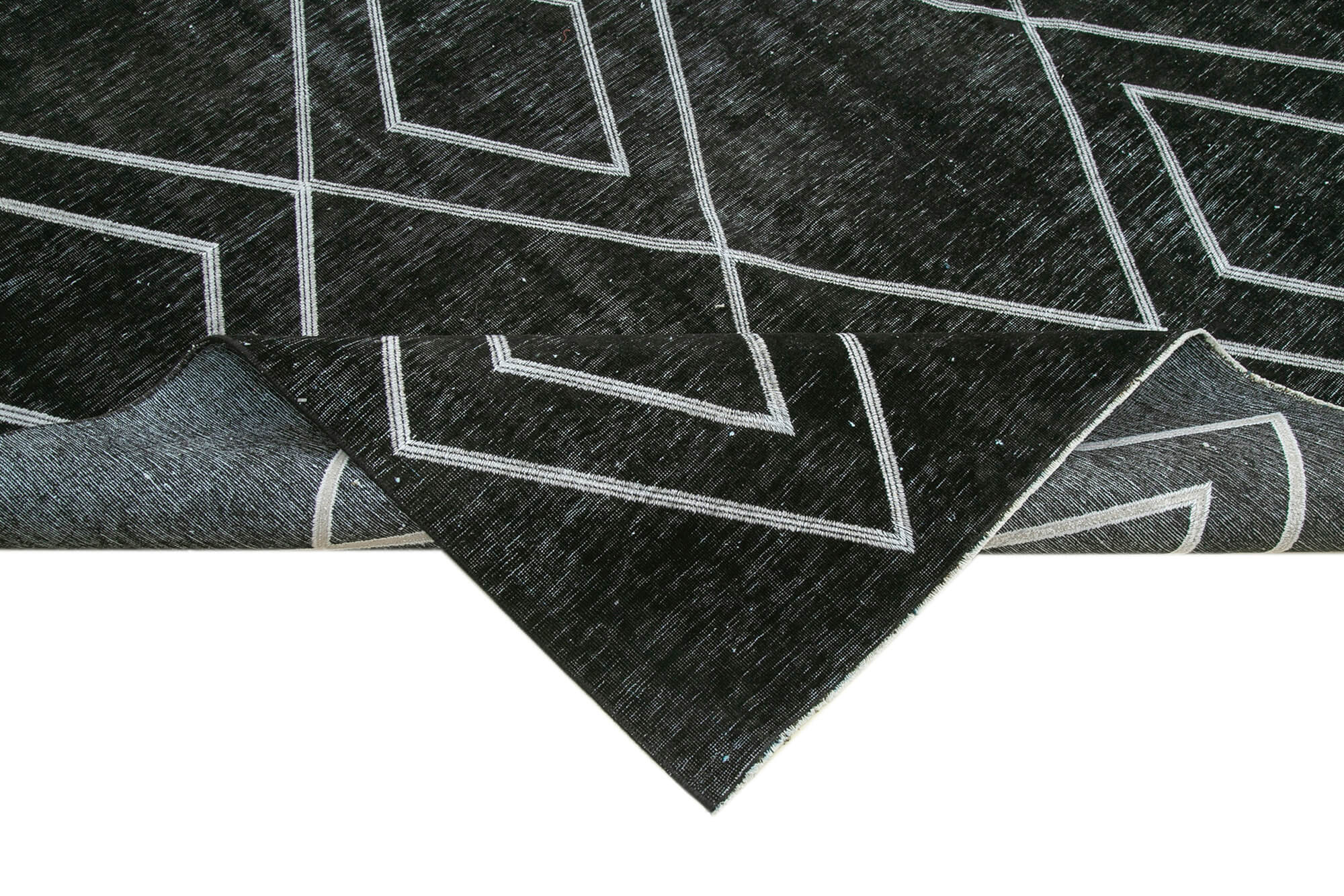 Handmade Geometric Rug - Large Black Area Rug Cotton Wool Carpet 9'4" x 13'5"