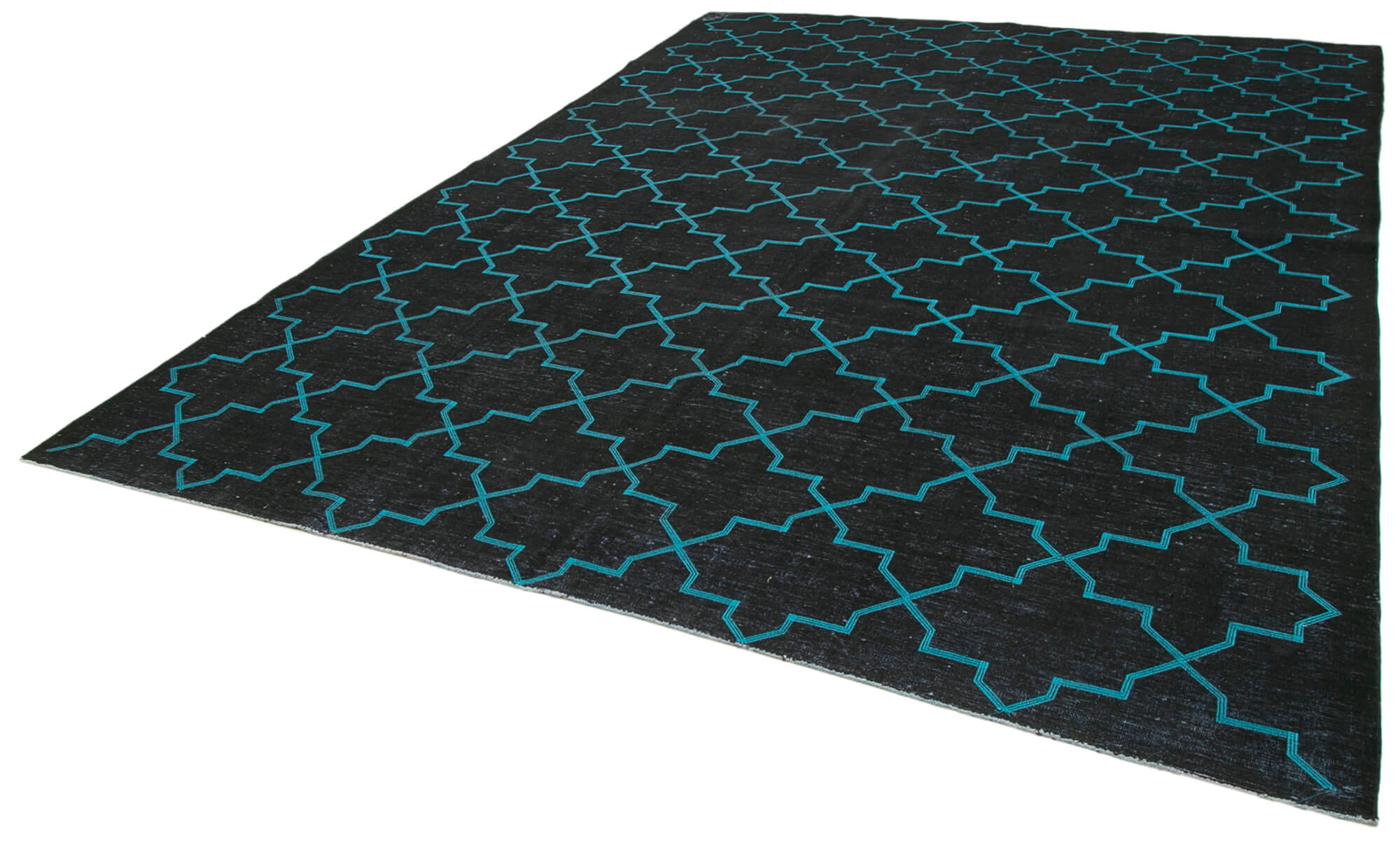 Handmade Geometric Rug – Black Wool Cotton Area Rug 9'3'' x 12'8'' | Turkish Vintage Carpet