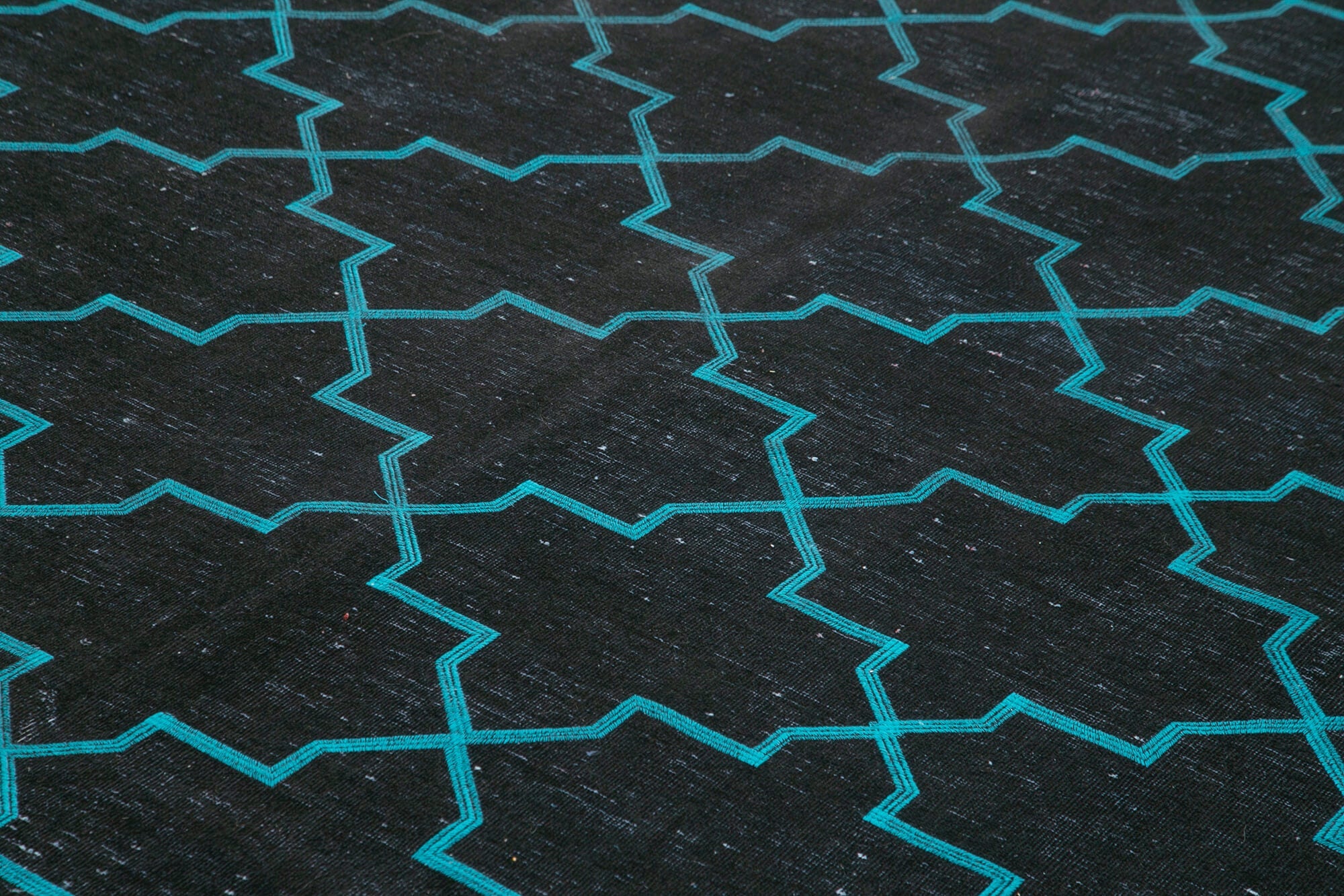 Handmade Geometric Rug – Black Wool Cotton Area Rug 9'3'' x 12'8'' | Turkish Vintage Carpet
