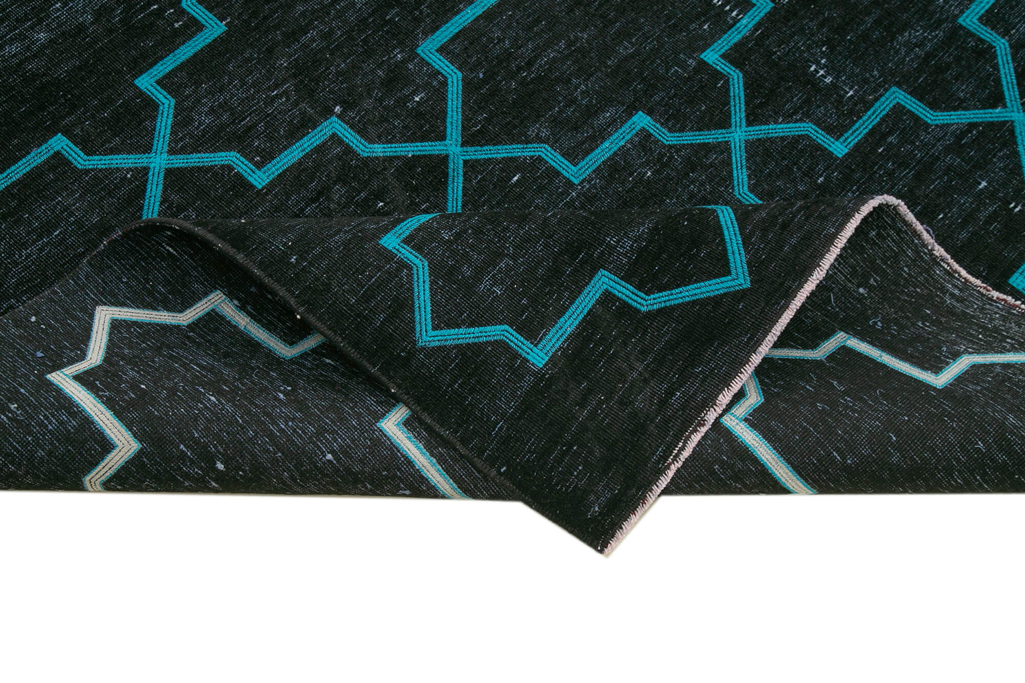Handmade Geometric Rug – Black Wool Cotton Area Rug 9'3'' x 12'8'' | Turkish Vintage Carpet