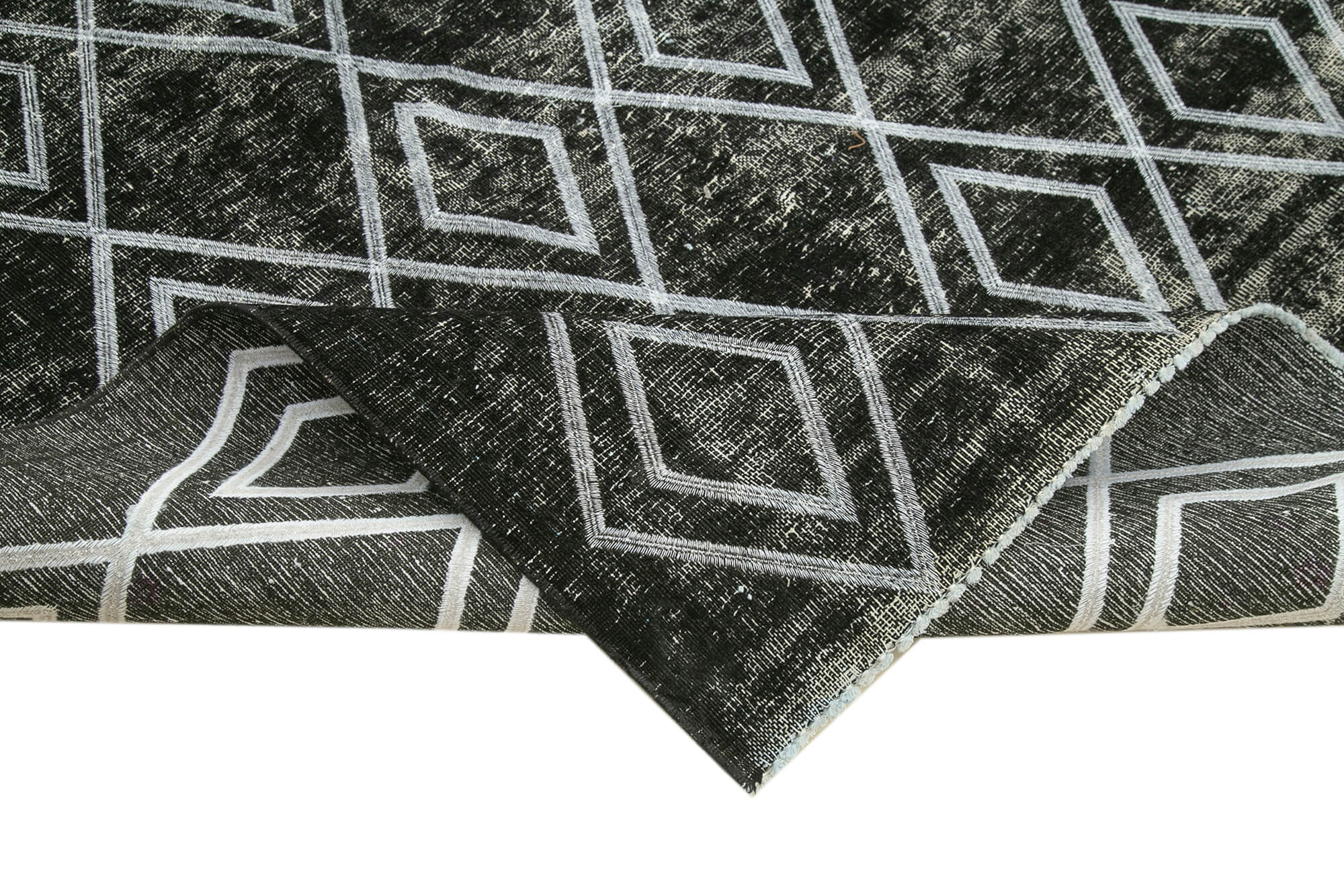 Handmade Geometric Rug - Black Area Rug | Soft Wool & Durable Cotton Carpet 9'6" x 12'1"