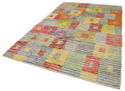 Handmade Area Rug – Orange Geometric Cotton Wool Rug 6'4'' x 9'11'' for Living Room