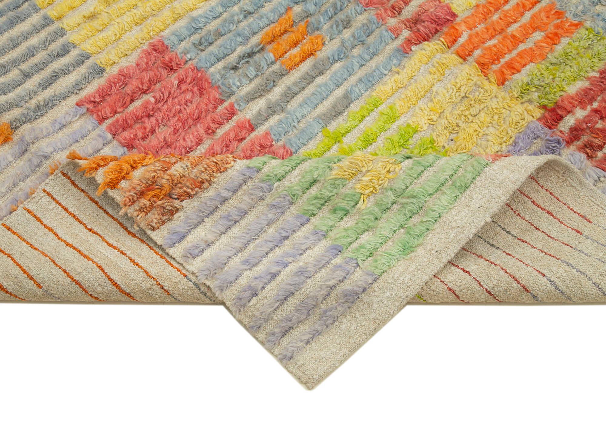 Handmade Area Rug – Orange Geometric Cotton Wool Rug 6'4'' x 9'11'' for Living Room