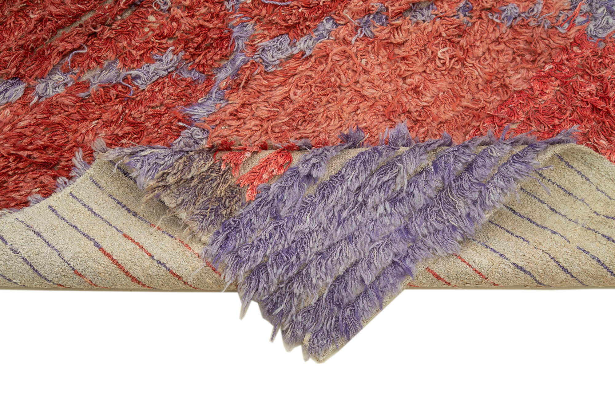 Handmade Area Rug - Red Geometric Cotton Wool Vintage Turkish Carpet 3'10''x6'10''