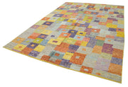 Handmade Wool Area Rug – Green Geometric Cotton Wool Blend Rug 8'4''x13'0''