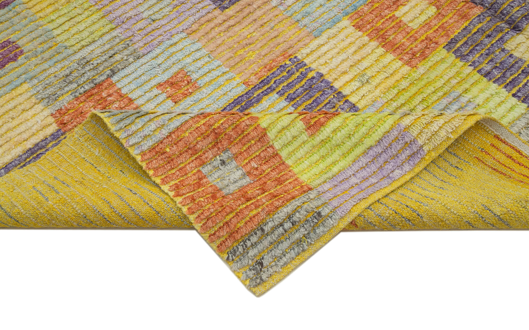 Handmade Wool Area Rug – Green Geometric Cotton Wool Blend Rug 8'4''x13'0''