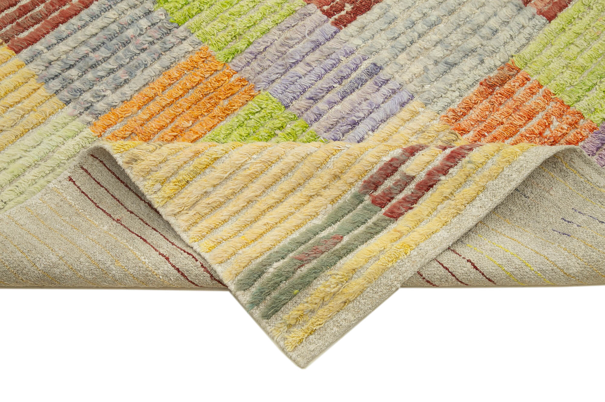 Handmade Wool Area Rug – Geometric Cotton Wool Rug, Durable Natural Fiber Carpet 8'7" x 11'6"