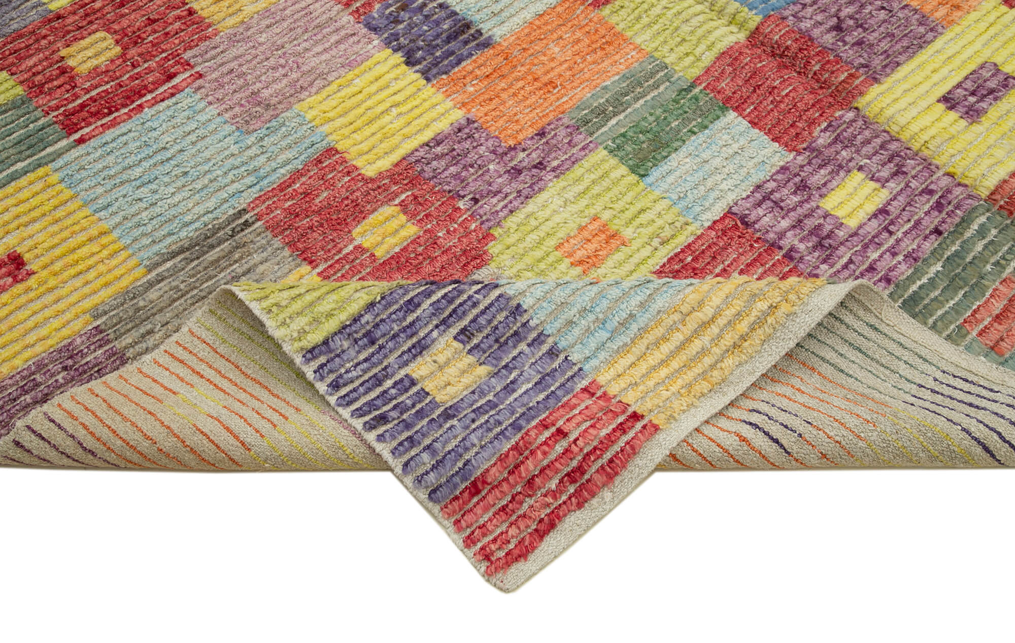 Handmade Wool Area Rug - Geometric Cotton Wool Rug for Living Room, Durable & Soft
