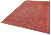 Handmade Geometric Rug - Red Area Rug 6'9''x10'0'' Wool Cotton Blend Carpet