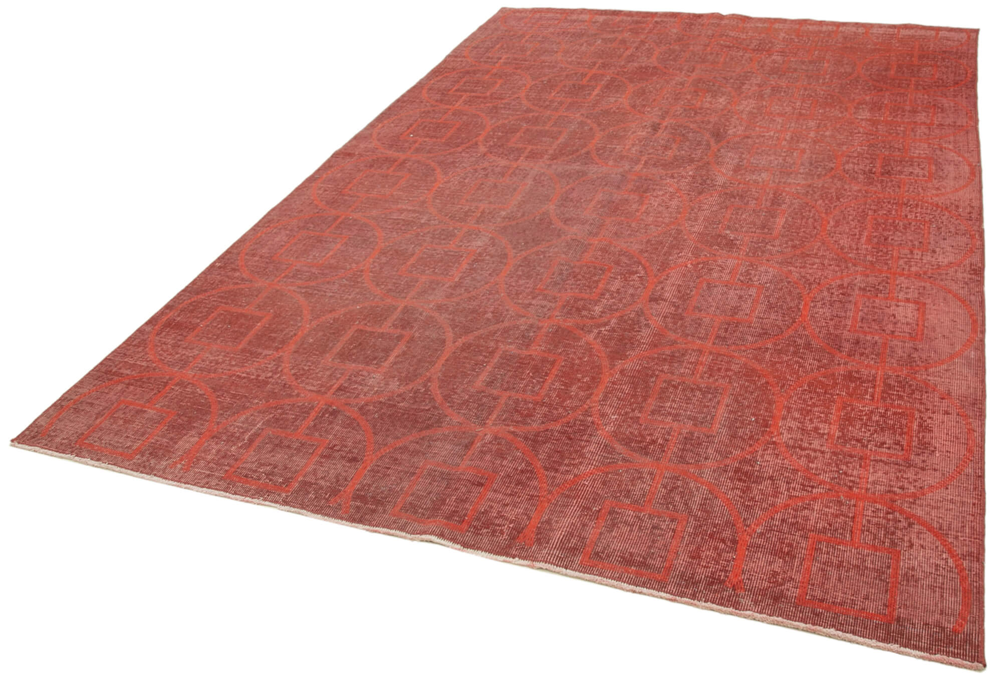 Handmade Geometric Rug - Red Area Rug 6'9''x10'0'' Wool Cotton Blend Carpet