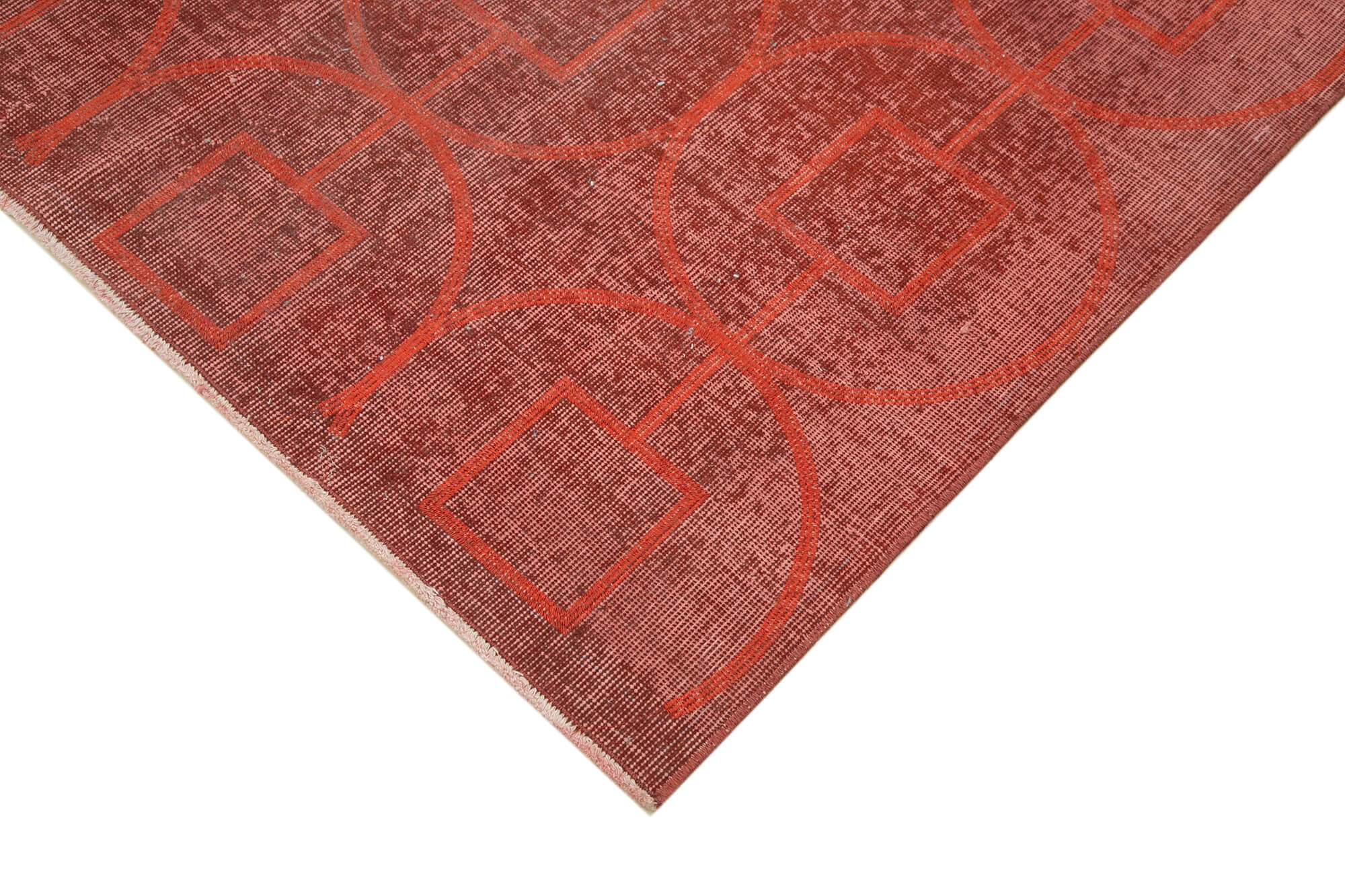 Handmade Geometric Rug - Red Area Rug 6'9''x10'0'' Wool Cotton Blend Carpet