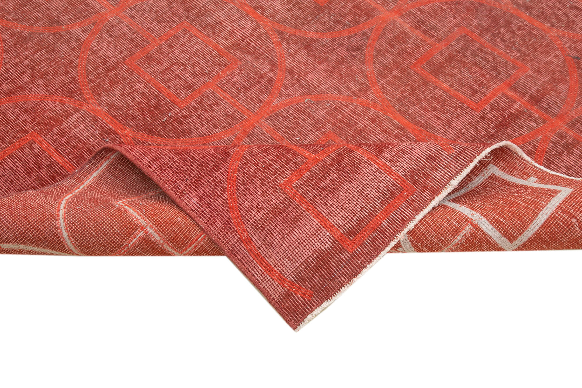 Handmade Geometric Rug - Red Area Rug 6'9''x10'0'' Wool Cotton Blend Carpet