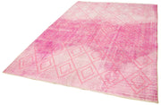 Handmade Geometric Rug - Pink Area Rug 6'9"x9'8" Cotton Wool Carpet Durable