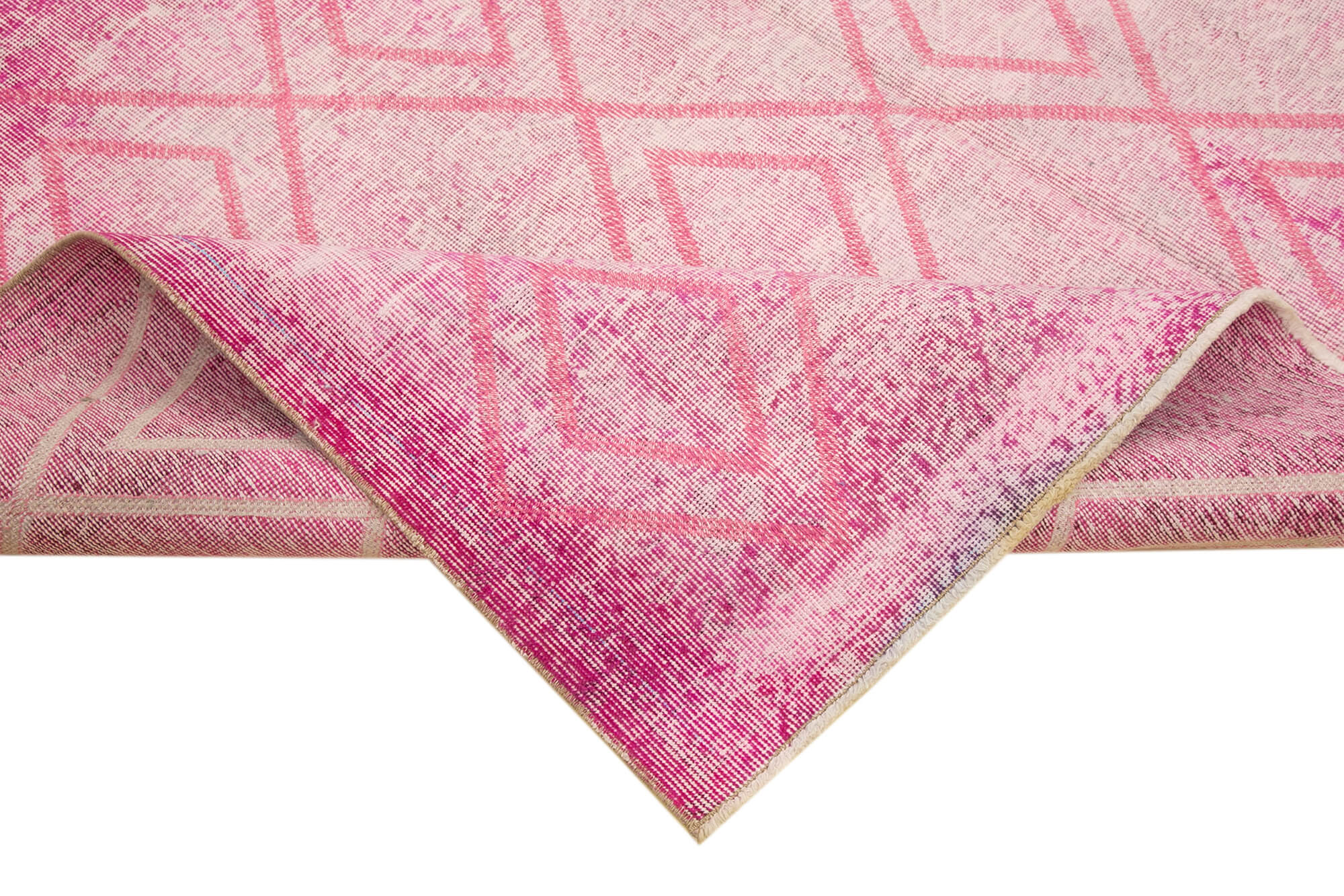 Handmade Geometric Rug - Pink Area Rug 6'9"x9'8" Cotton Wool Carpet Durable