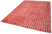 Handmade Wool Area Rug - Red Geometric Carpet, Cotton Wool Rug, 6'11''x10'2''