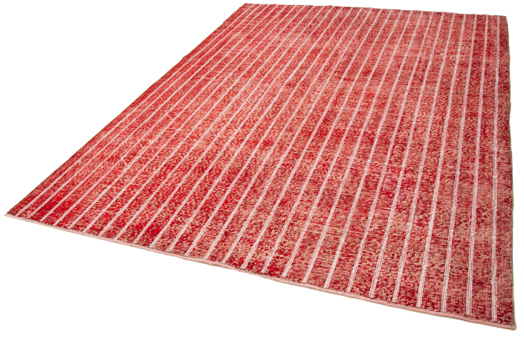 Handmade Wool Area Rug - Red Geometric Carpet, Cotton Wool Rug, 6'11''x10'2''