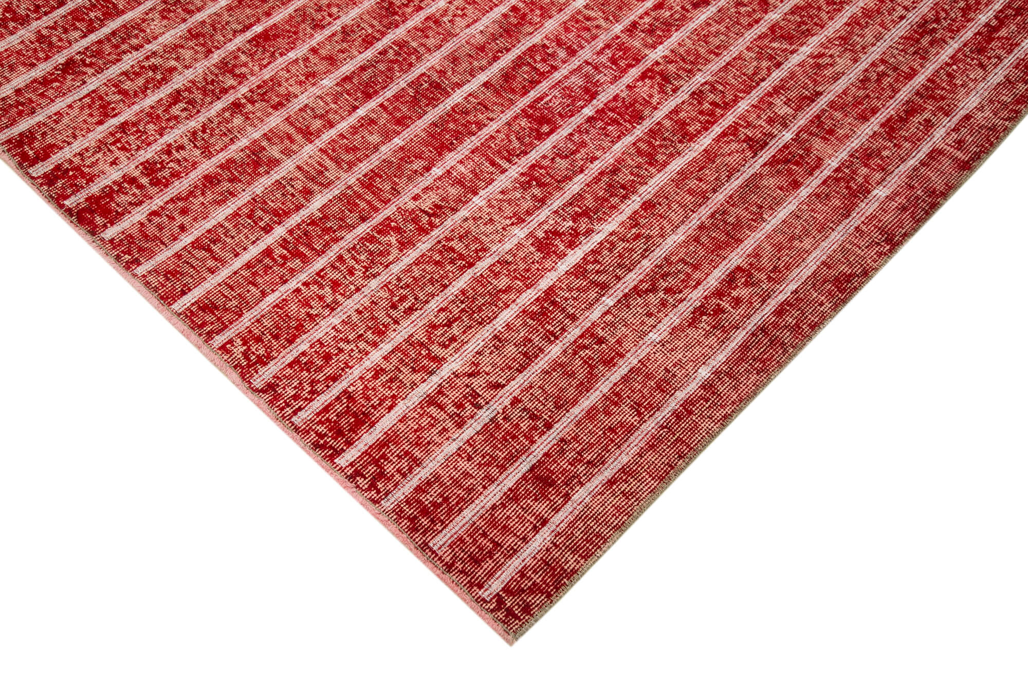Handmade Wool Area Rug - Red Geometric Carpet, Cotton Wool Rug, 6'11''x10'2''