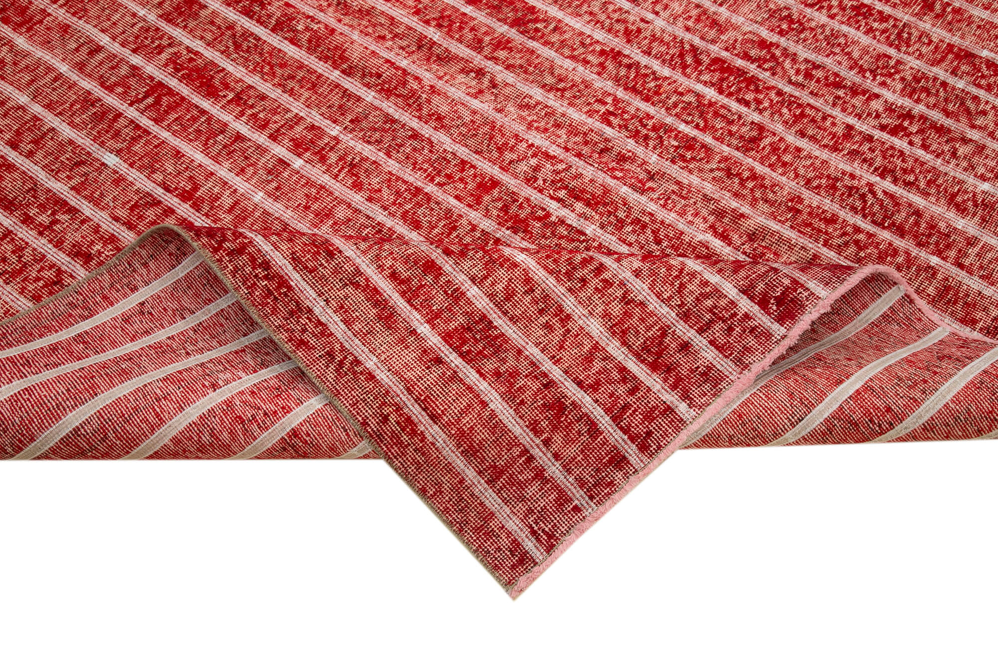 Handmade Wool Area Rug - Red Geometric Carpet, Cotton Wool Rug, 6'11''x10'2''