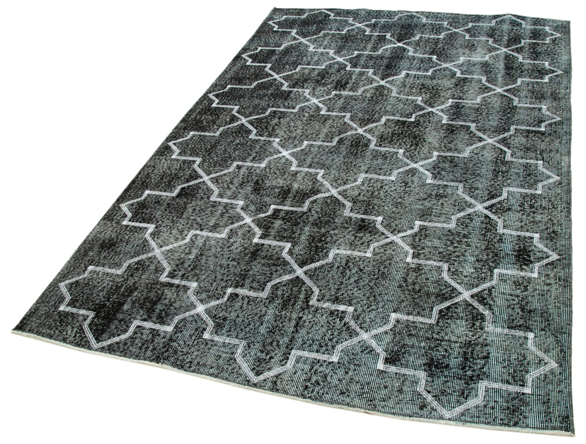 Handmade Geometric Rug – Black Wool Carpet Cotton Wool Area Rug 4'11''x8'0''