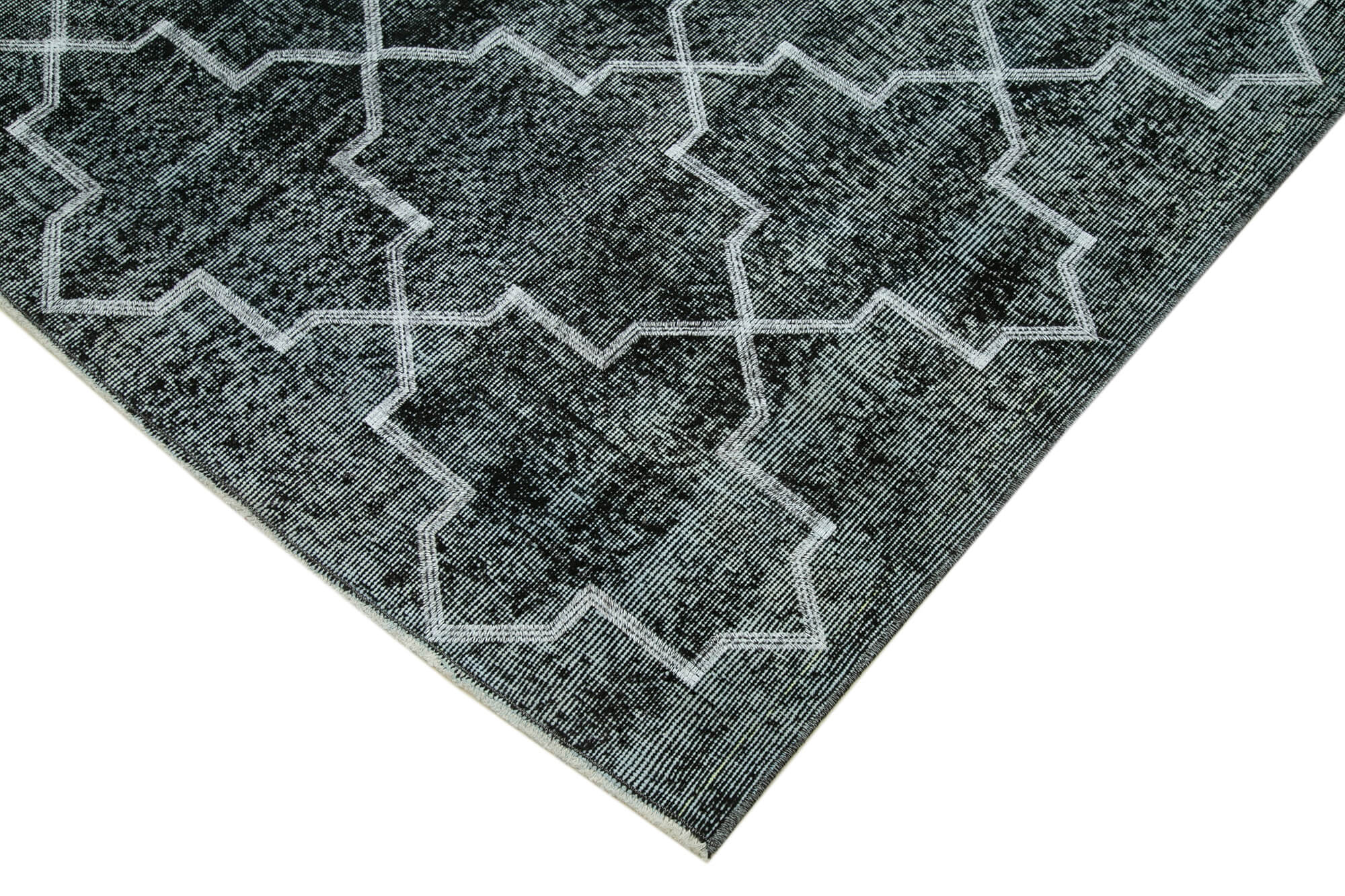 Handmade Geometric Rug – Black Wool Carpet Cotton Wool Area Rug 4'11''x8'0''
