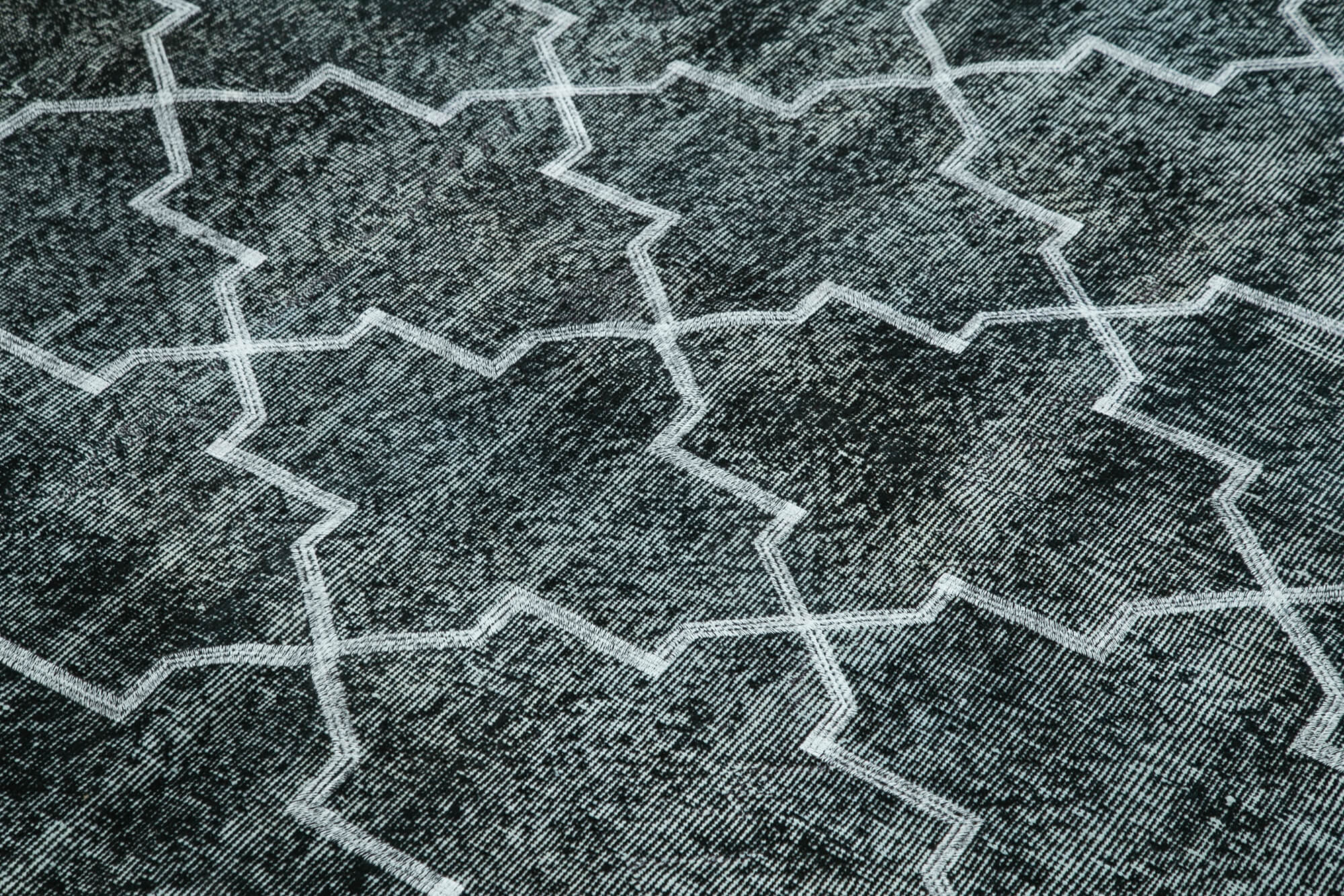 Handmade Geometric Rug – Black Wool Carpet Cotton Wool Area Rug 4'11''x8'0''
