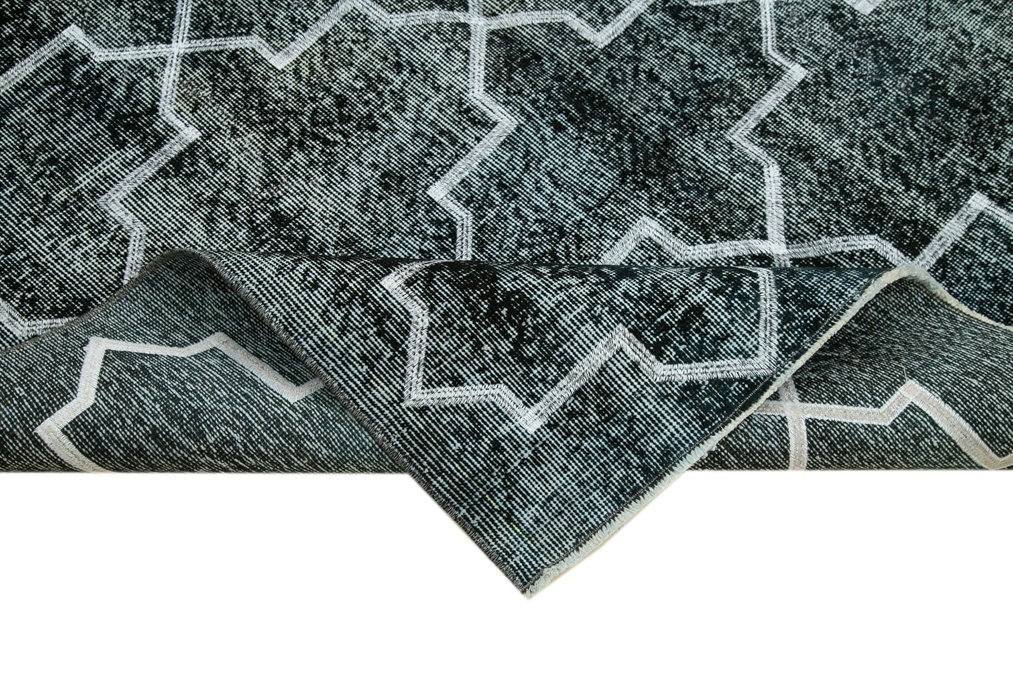 Handmade Geometric Rug – Black Wool Carpet Cotton Wool Area Rug 4'11''x8'0''