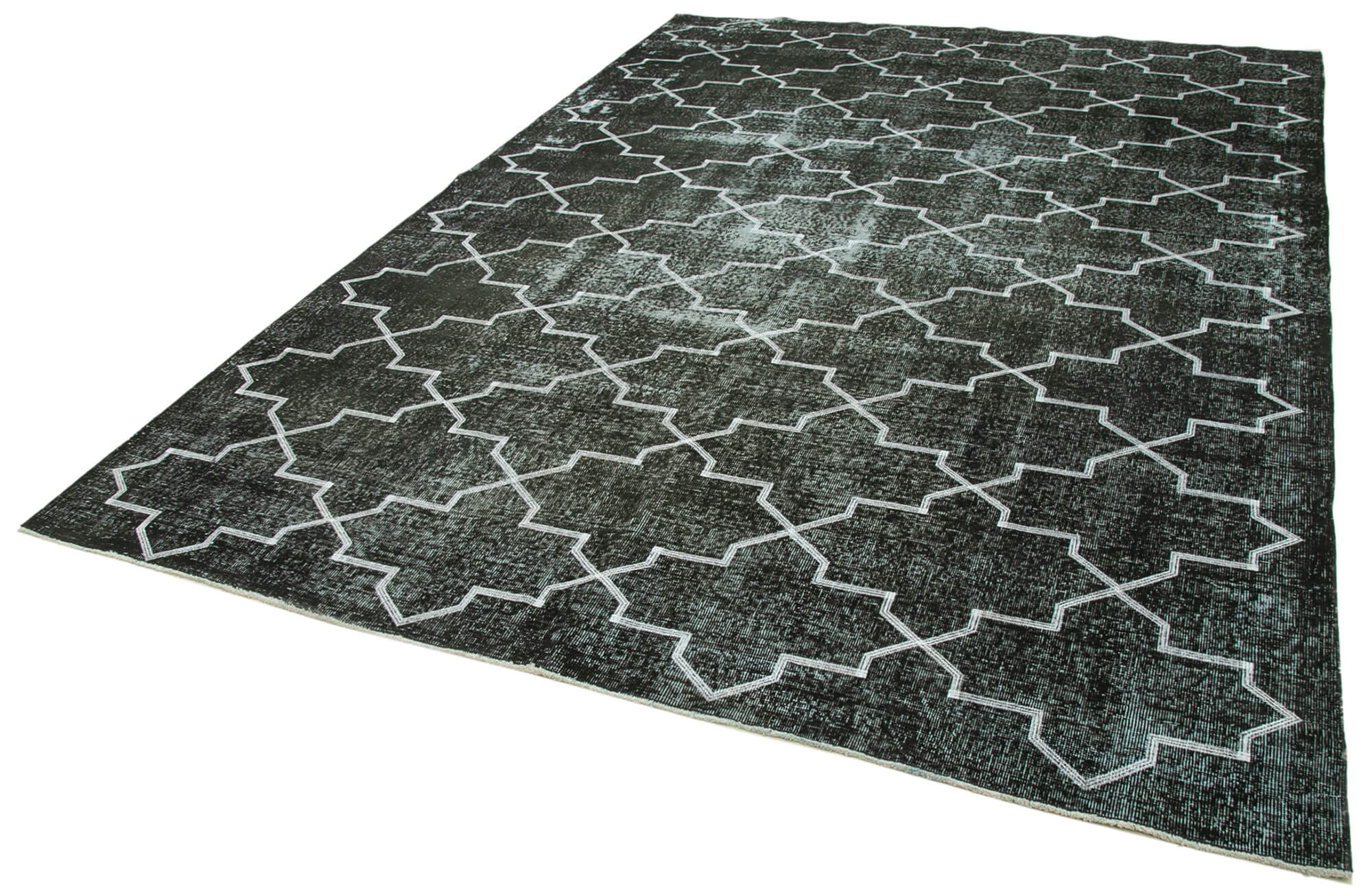 Handmade Geometric Rug – Black Wool Cotton Area Rug 8'x10'8'' | Durable Turkish Carpet