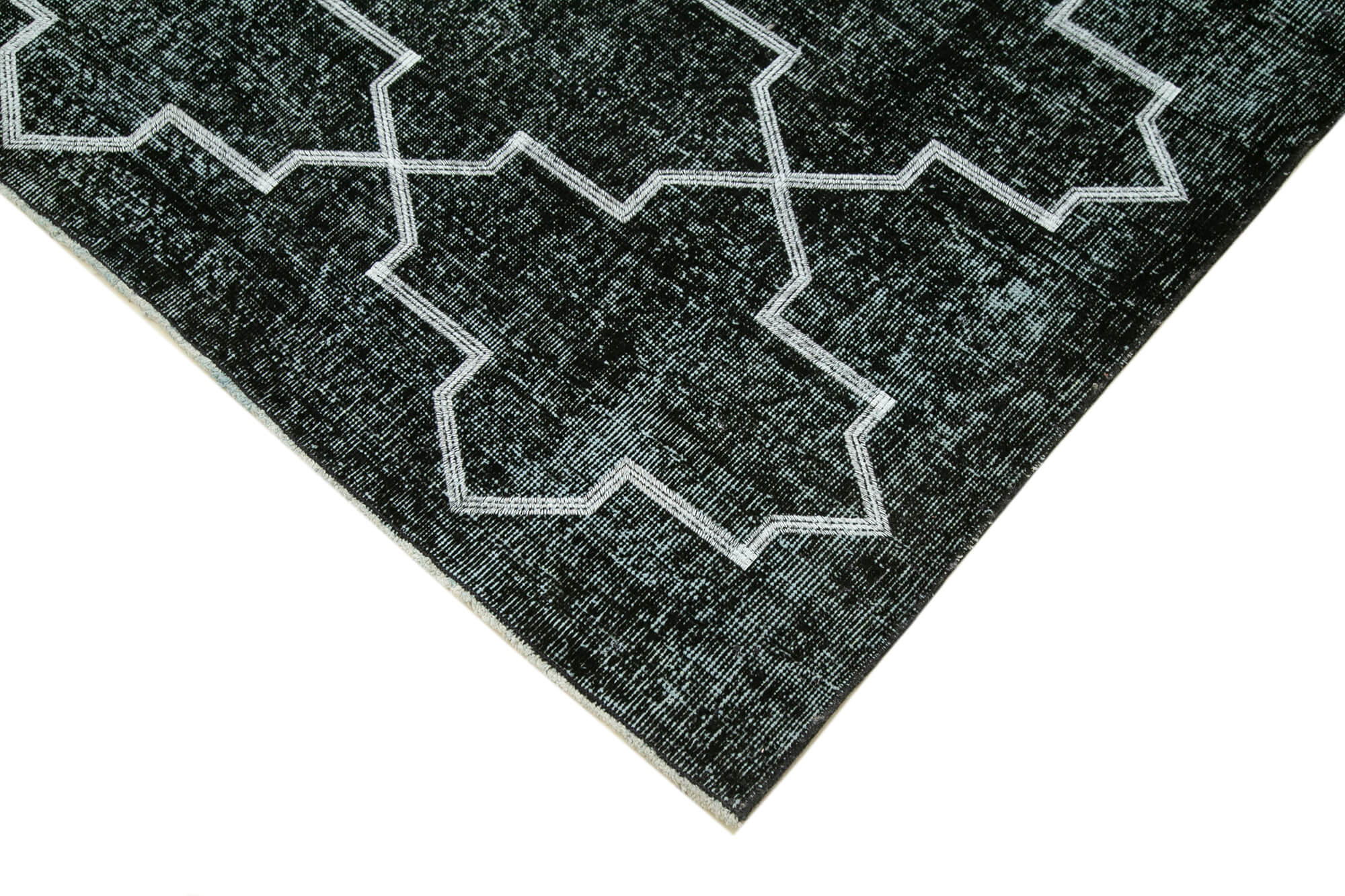 Handmade Geometric Rug – Black Wool Cotton Area Rug 8'x10'8'' | Durable Turkish Carpet