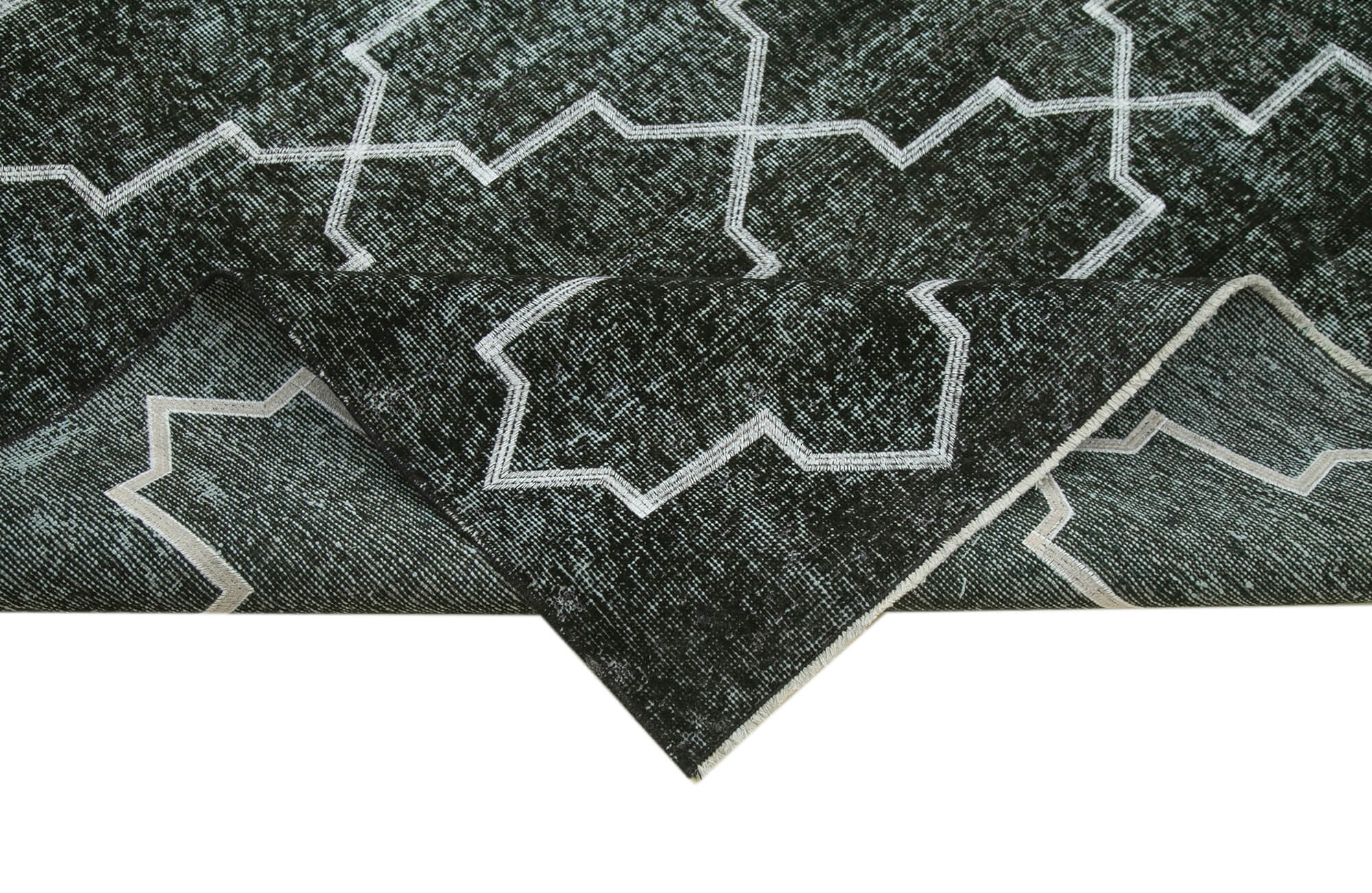 Handmade Geometric Rug – Black Wool Cotton Area Rug 8'x10'8'' | Durable Turkish Carpet