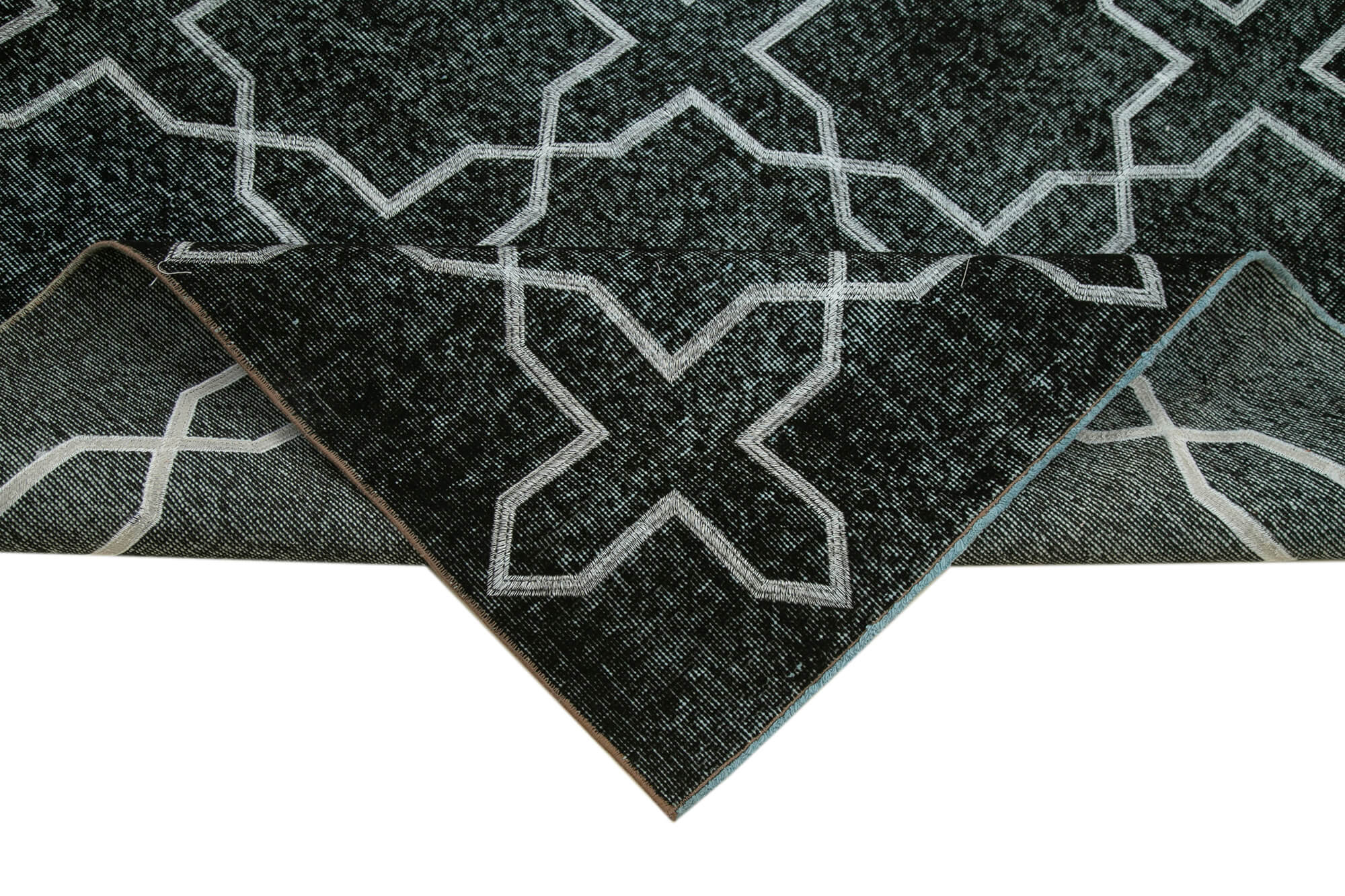 Handmade Geometric Rug – Black Area Rug Cotton Wool, Durable Turkish Wool Carpet 5'5''x9'4''