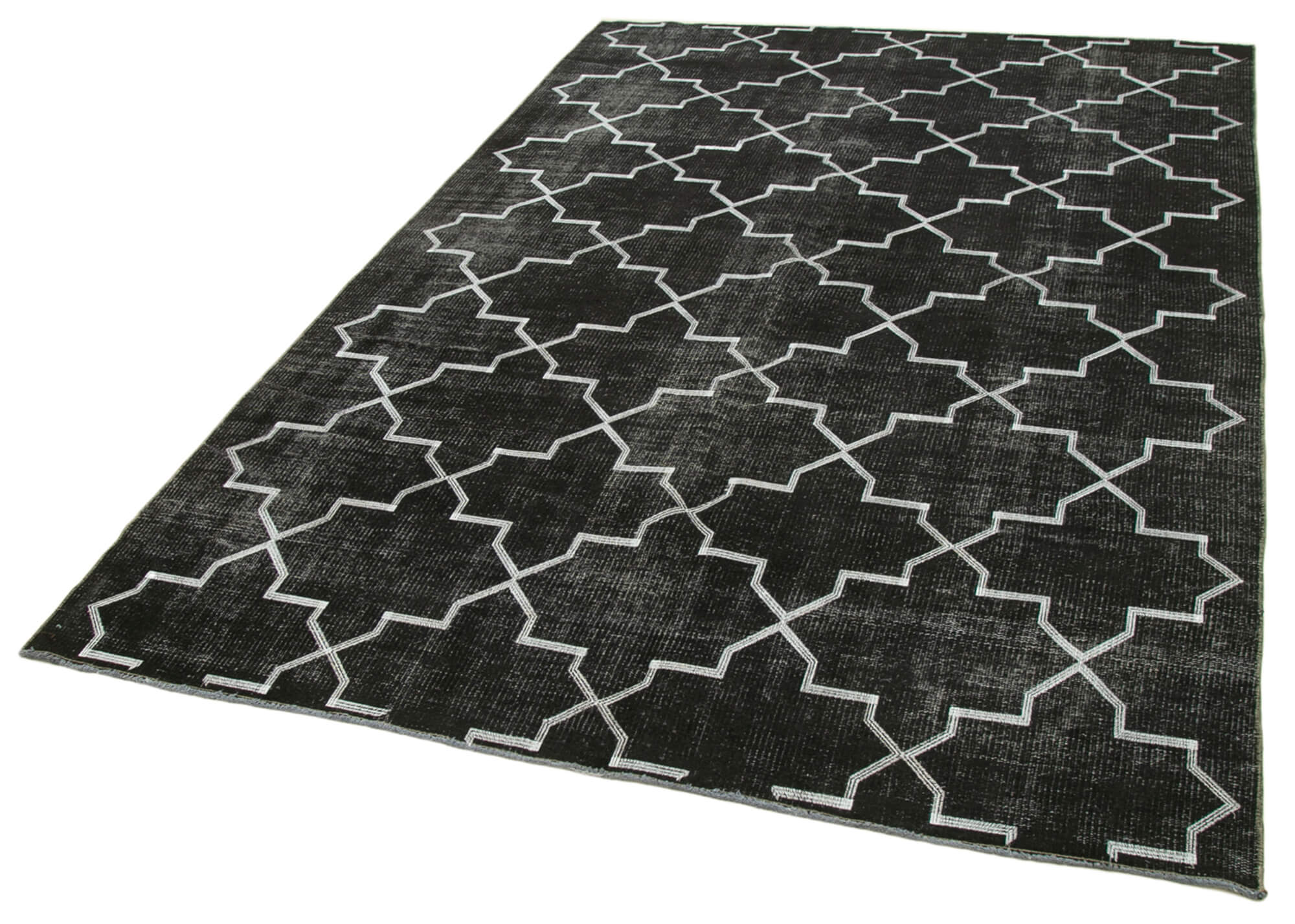 Handmade Geometric Rug – Black Cotton Wool Area Rug 5'8" x 8'8" Durable Soft Floor