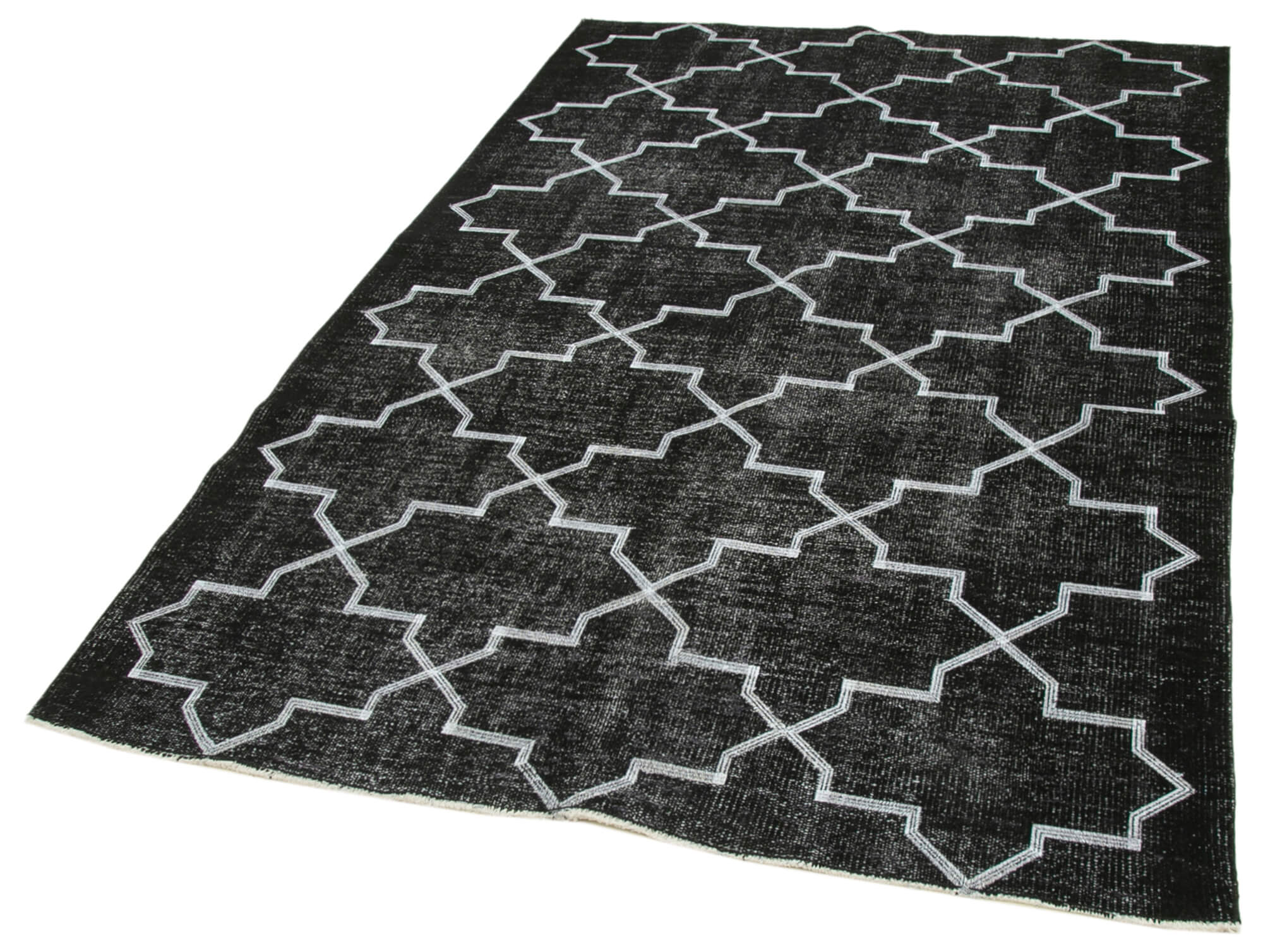 Handmade Geometric Rug – Black Cotton Wool Vintage Hand Knotted Area Carpet 5'x7'11"