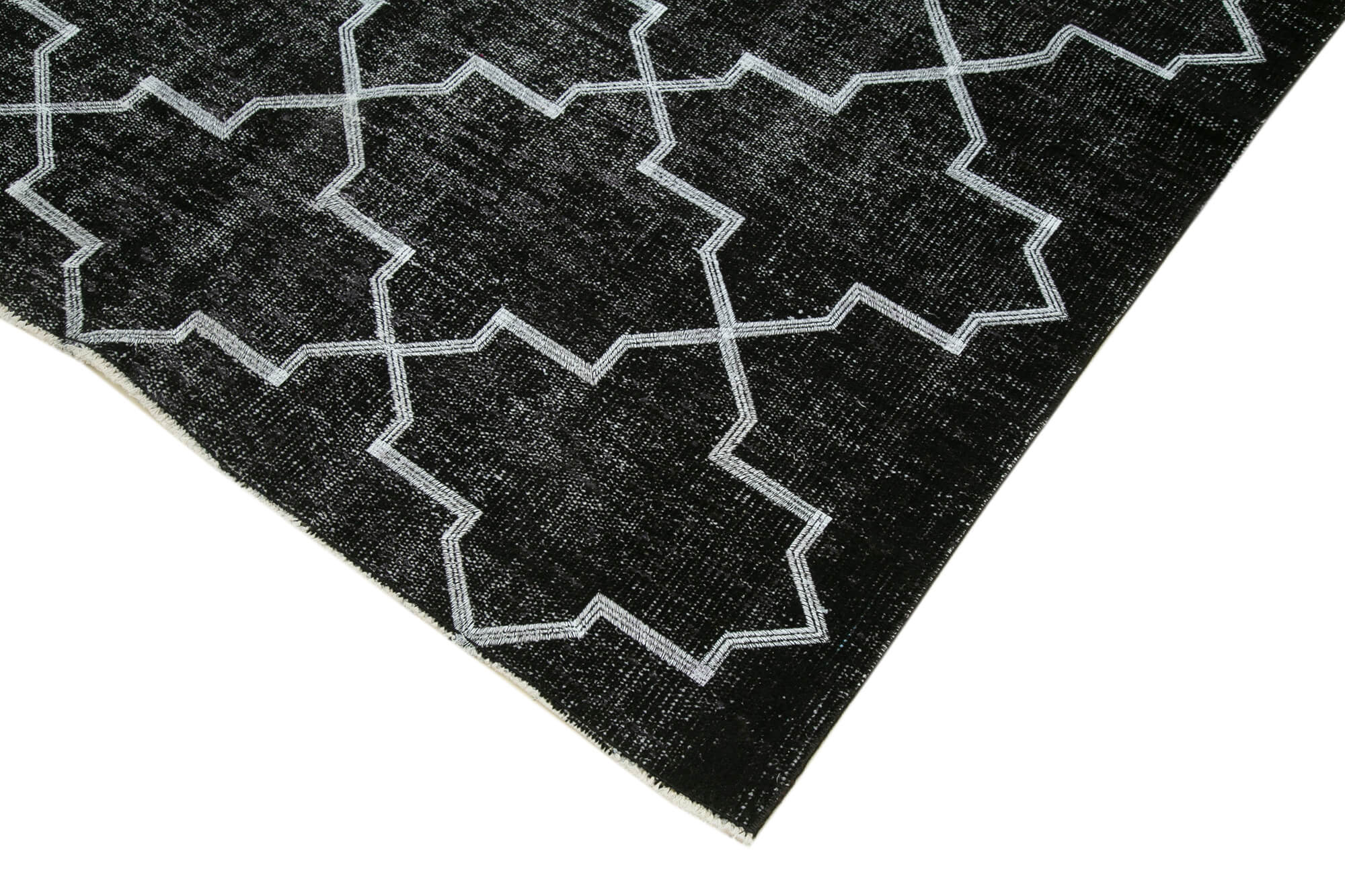 Handmade Geometric Rug – Black Cotton Wool Vintage Hand Knotted Area Carpet 5'x7'11"
