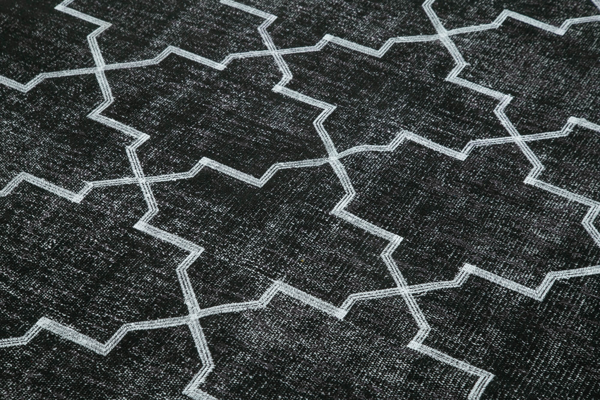 Handmade Geometric Rug – Black Cotton Wool Vintage Hand Knotted Area Carpet 5'x7'11"