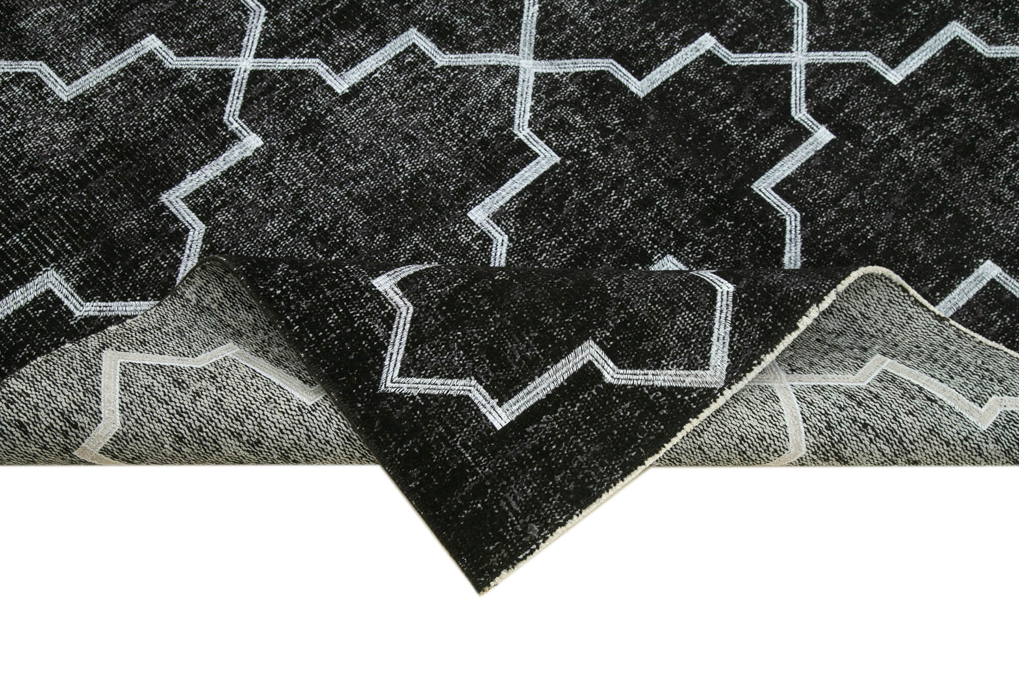 Handmade Geometric Rug – Black Cotton Wool Vintage Hand Knotted Area Carpet 5'x7'11"