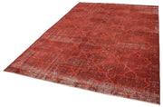 Handmade Geometric Rug - Red Area Rug Cotton Wool Carpet 6'8''x9'5'' Durable Wool