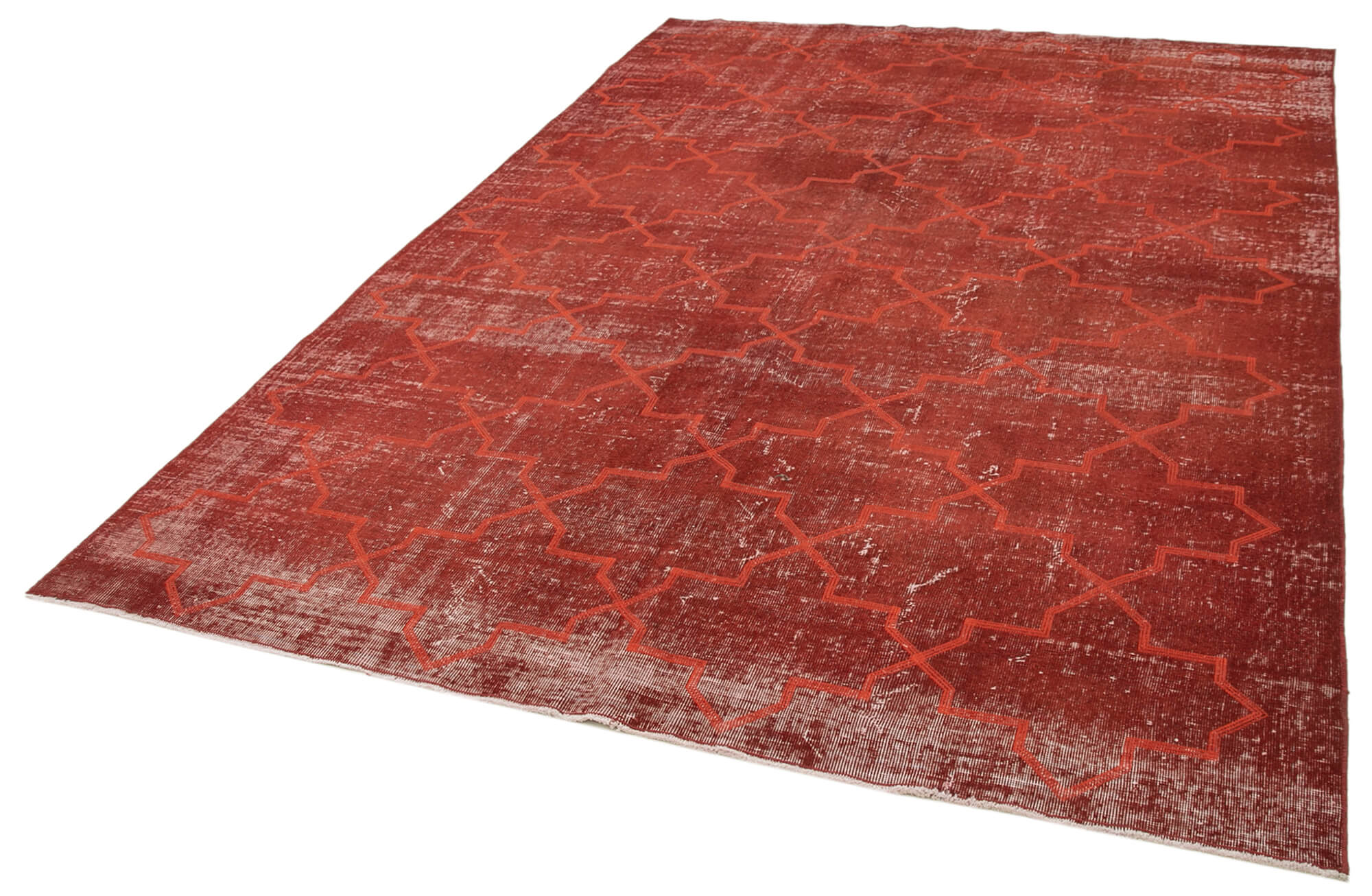 Handmade Geometric Rug - Red Area Rug Cotton Wool Carpet 6'8''x9'5'' Durable Wool