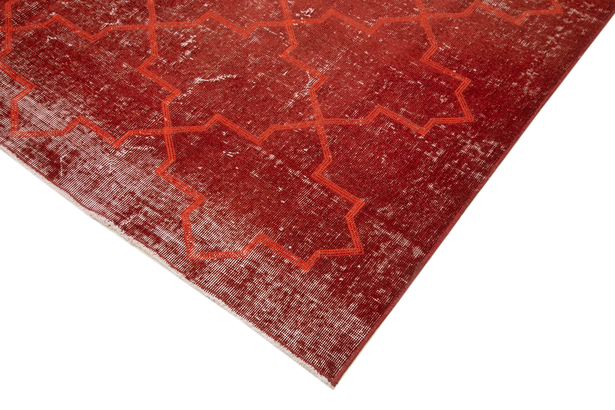 Handmade Geometric Rug - Red Area Rug Cotton Wool Carpet 6'8''x9'5'' Durable Wool