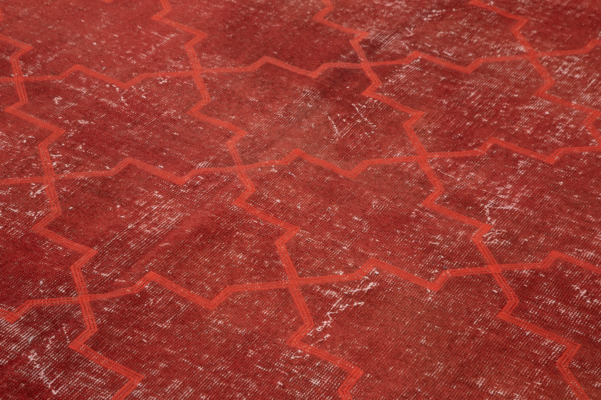Handmade Geometric Rug - Red Area Rug Cotton Wool Carpet 6'8''x9'5'' Durable Wool