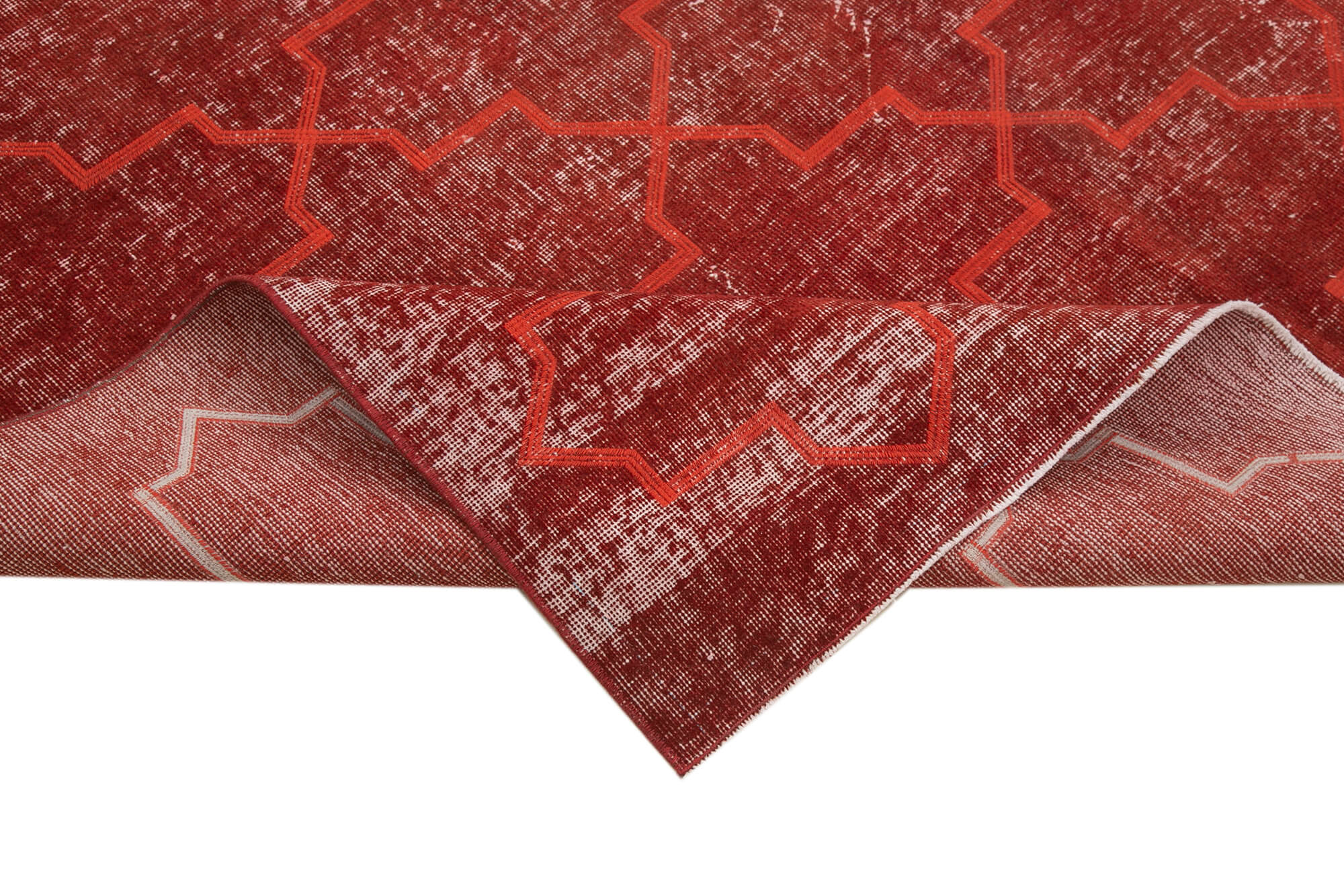 Handmade Geometric Rug - Red Area Rug Cotton Wool Carpet 6'8''x9'5'' Durable Wool