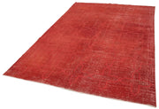 Handmade Geometric Rug - Red Wool Cotton Carpet 6'7''x9'6'' Area Rug Durable Floor Covering