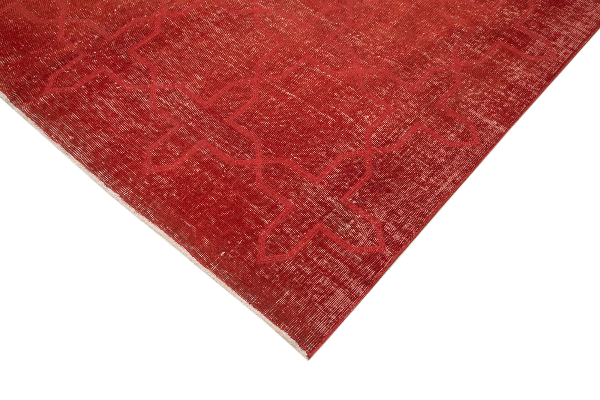 Handmade Geometric Rug - Red Wool Cotton Carpet 6'7''x9'6'' Area Rug Durable Floor Covering
